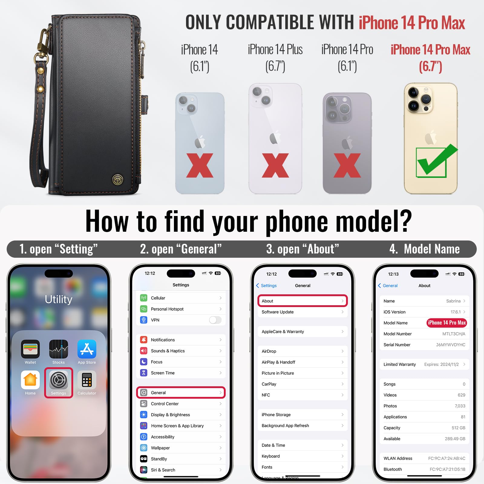 Foto 3 pulgar | Funda Wallet Defense Compatible Con Iphone 14 Pro Max, Color Negro - Venta Internacional.