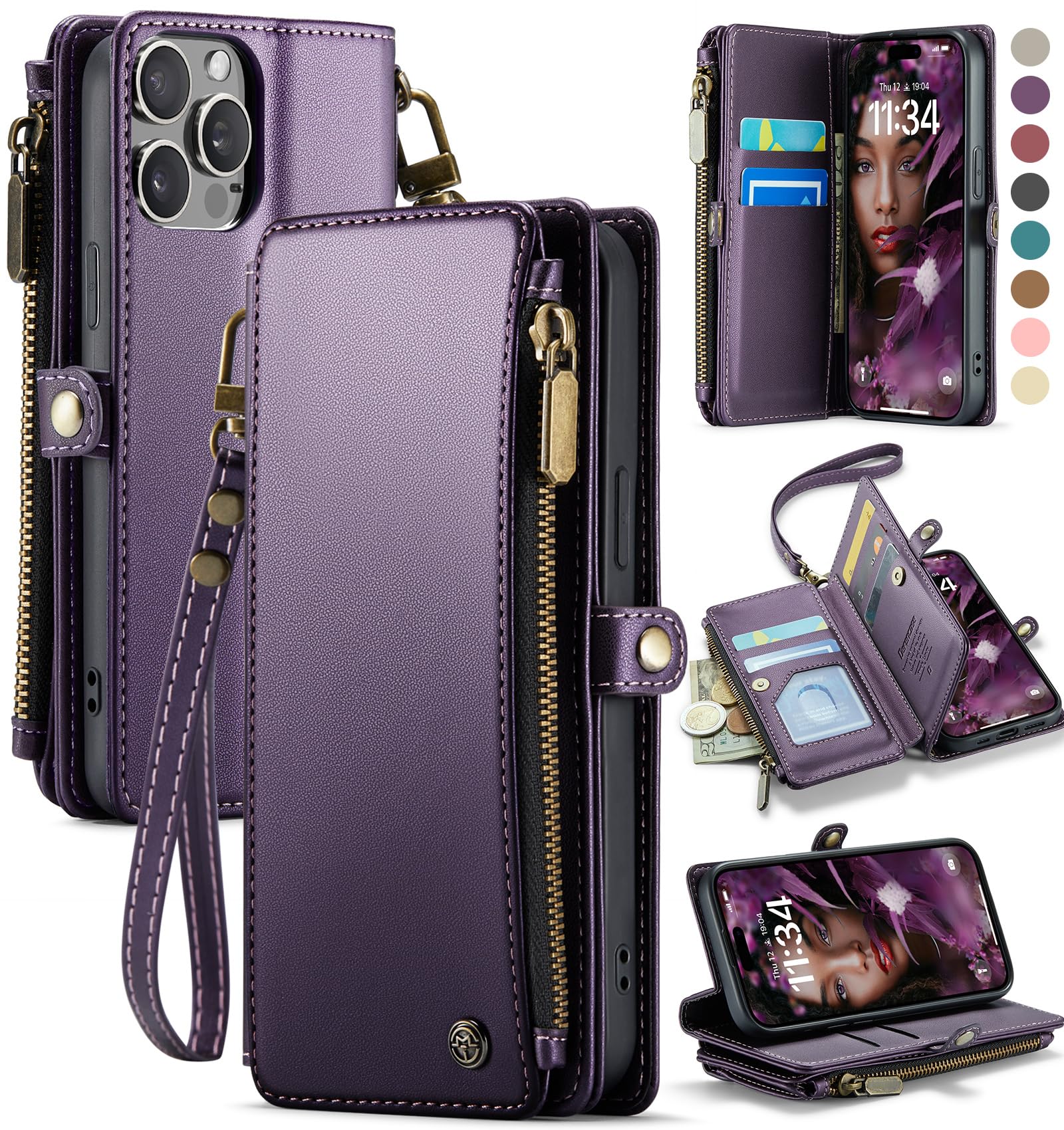 Foto 2 pulgar | Funda Wallet Defcase Compatible Con Iphone 13 Pro, Color Morado - Venta Internacional.