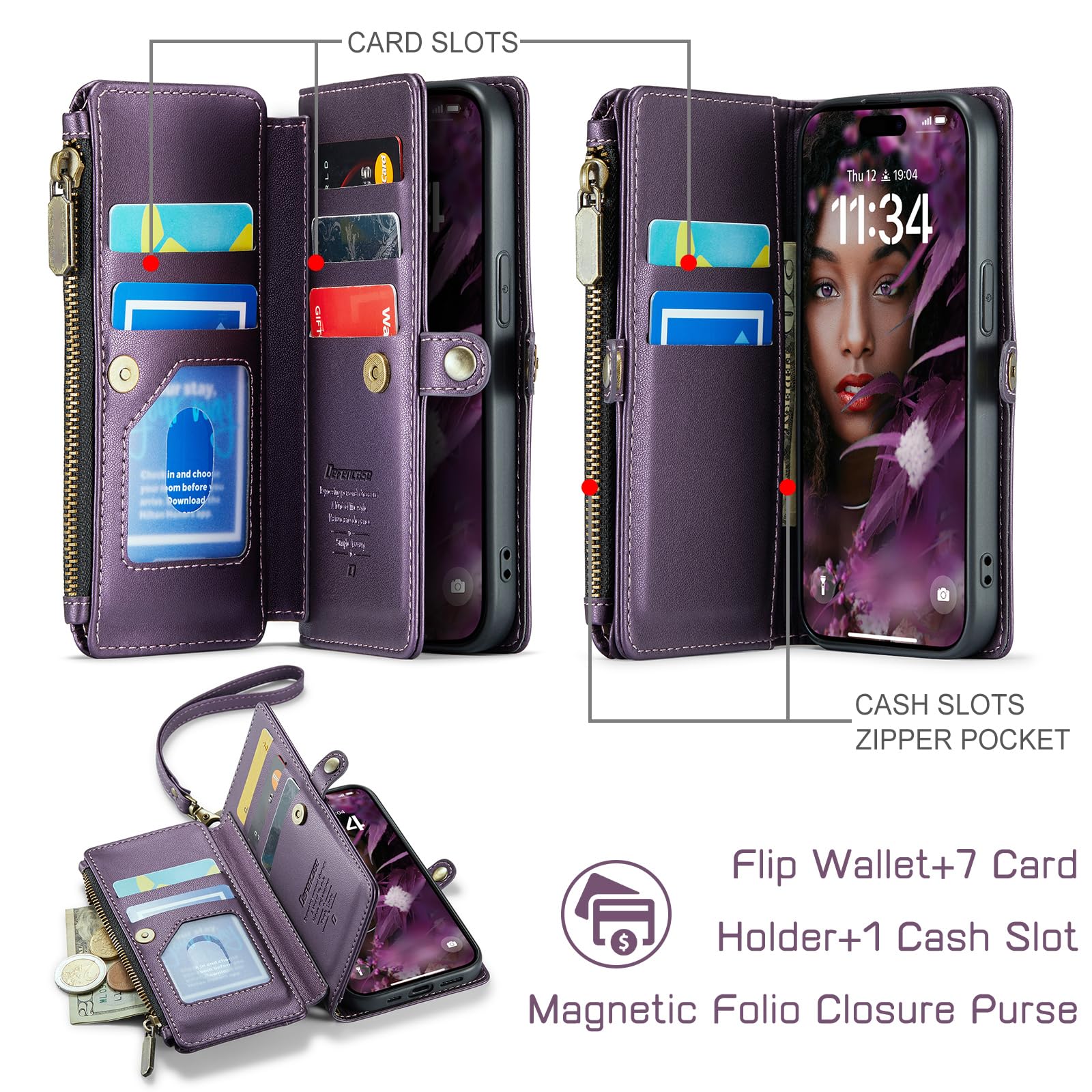 Foto 3 pulgar | Funda Wallet Defcase Compatible Con Iphone 13 Pro, Color Morado - Venta Internacional.