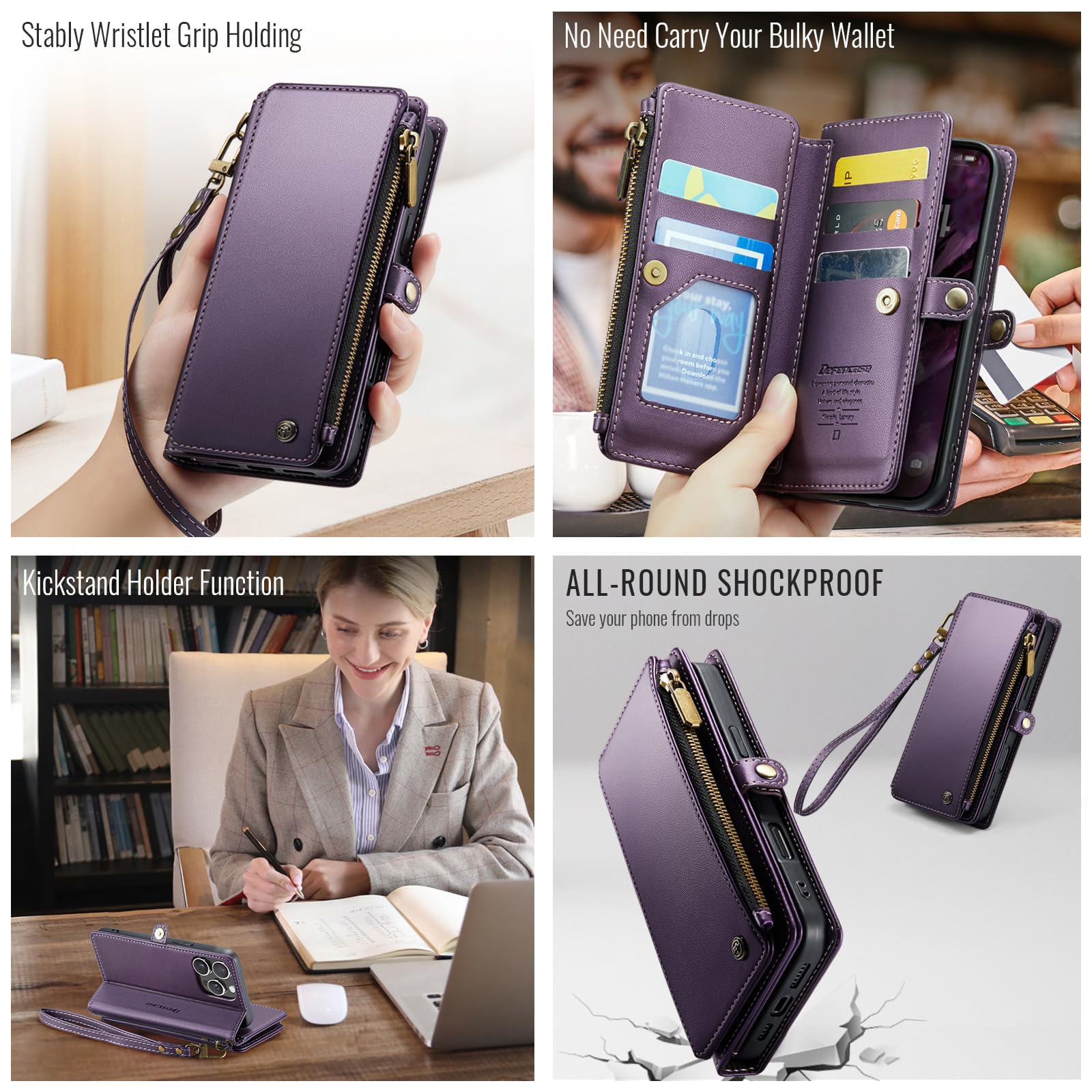 Foto 5 pulgar | Funda Wallet Defcase Compatible Con Iphone 13 Pro, Color Morado - Venta Internacional.