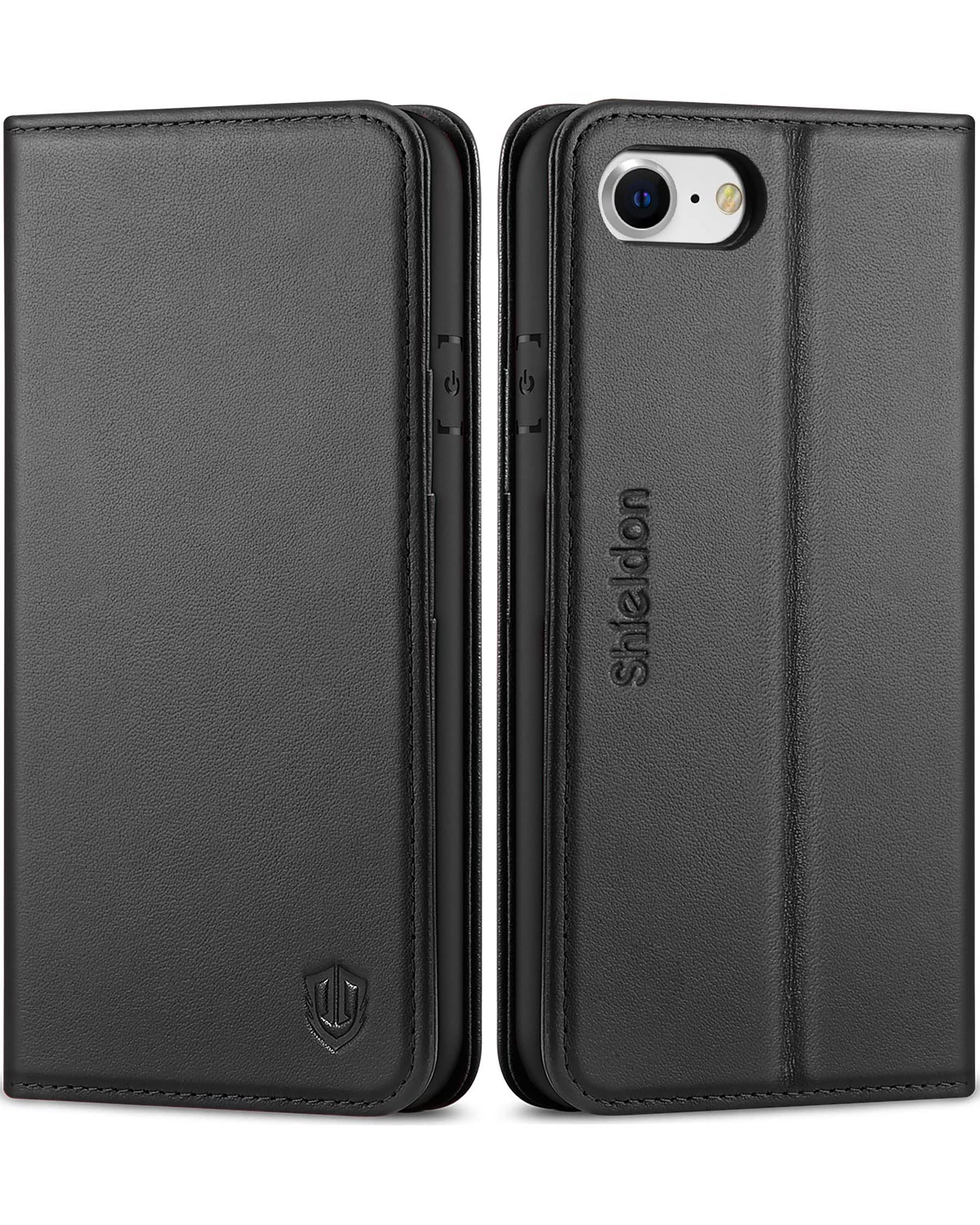 Foto 2 pulgar | Funda Shieldon De Piel Auténtica Con Tarjetero Para Iphone Se 2022/se 2020/8/7, Color Negro - Venta Internacional.