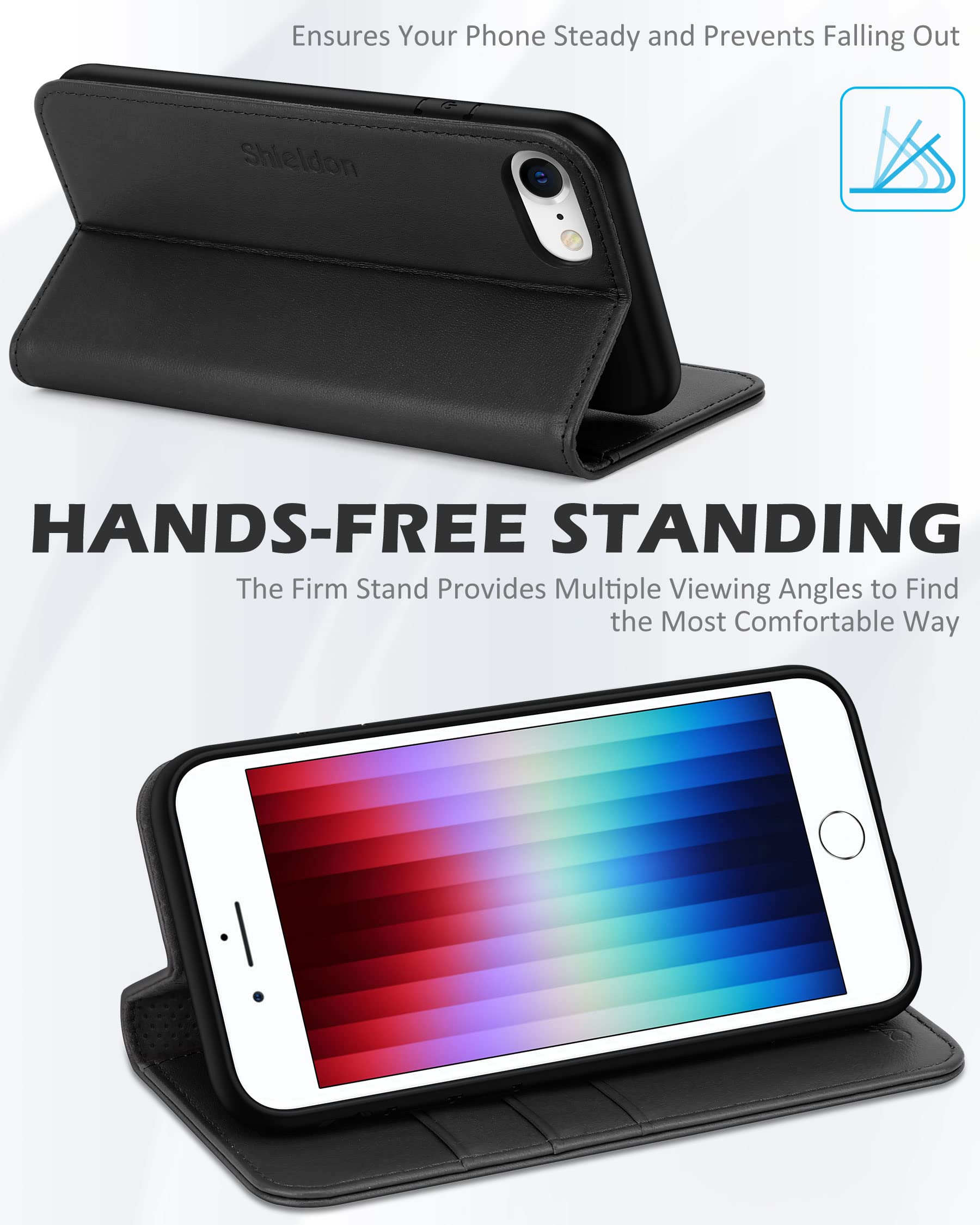 Foto 6 pulgar | Funda Shieldon De Piel Auténtica Con Tarjetero Para Iphone Se 2022/se 2020/8/7, Color Negro - Venta Internacional.