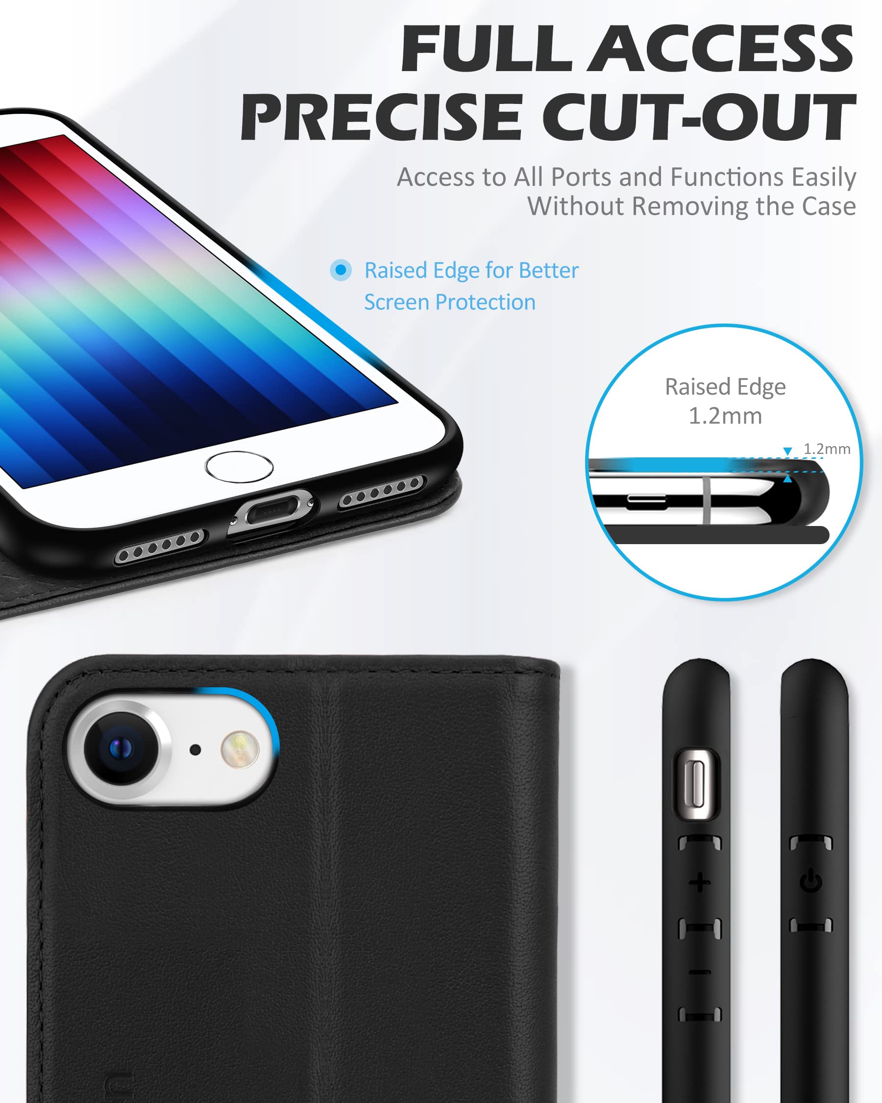 Foto 8 pulgar | Funda Shieldon De Piel Auténtica Con Tarjetero Para Iphone Se 2022/se 2020/8/7, Color Negro - Venta Internacional.