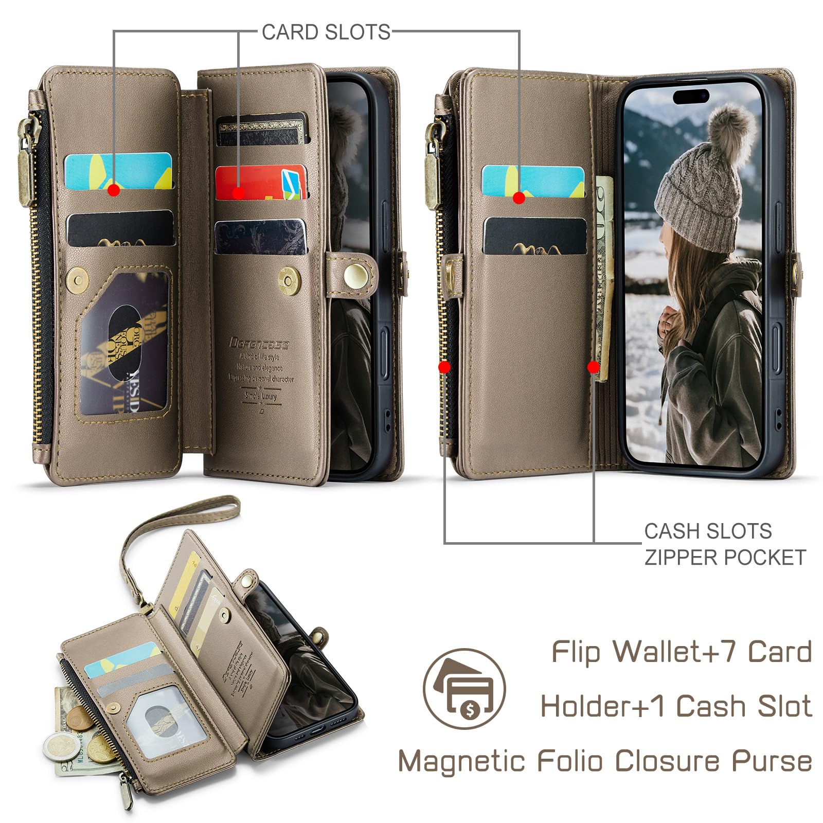 Foto 4 pulgar | Funda De Teléfono Wallet Defcase Compatible Con Iphone 16 6.1 - Venta Internacional.