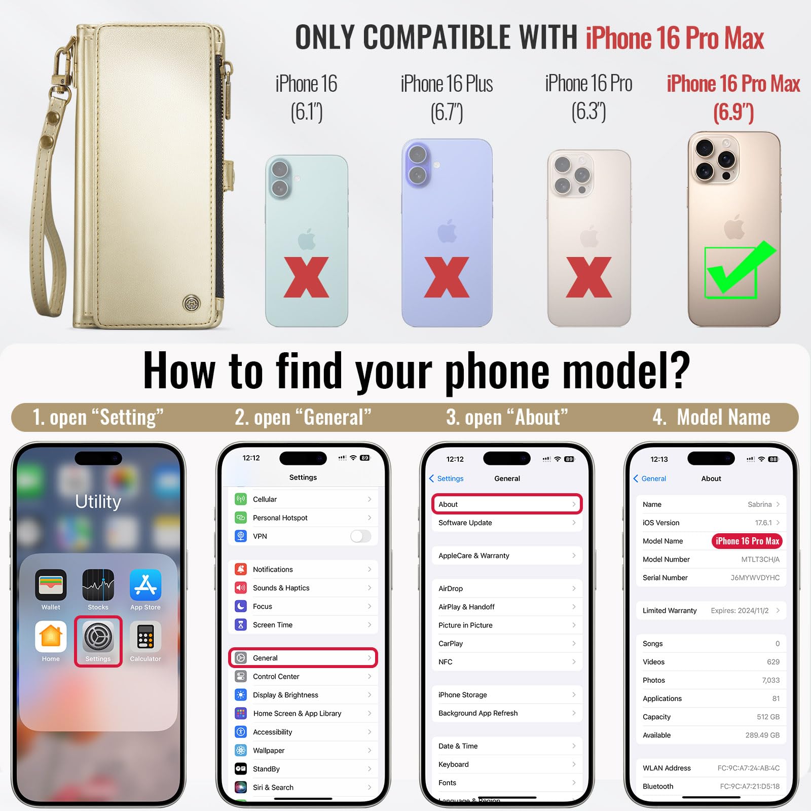 Foto 3 pulgar | Funda De Teléfono Wallet Defense Compatible Con Iphone 16 Pro Max - Venta Internacional.