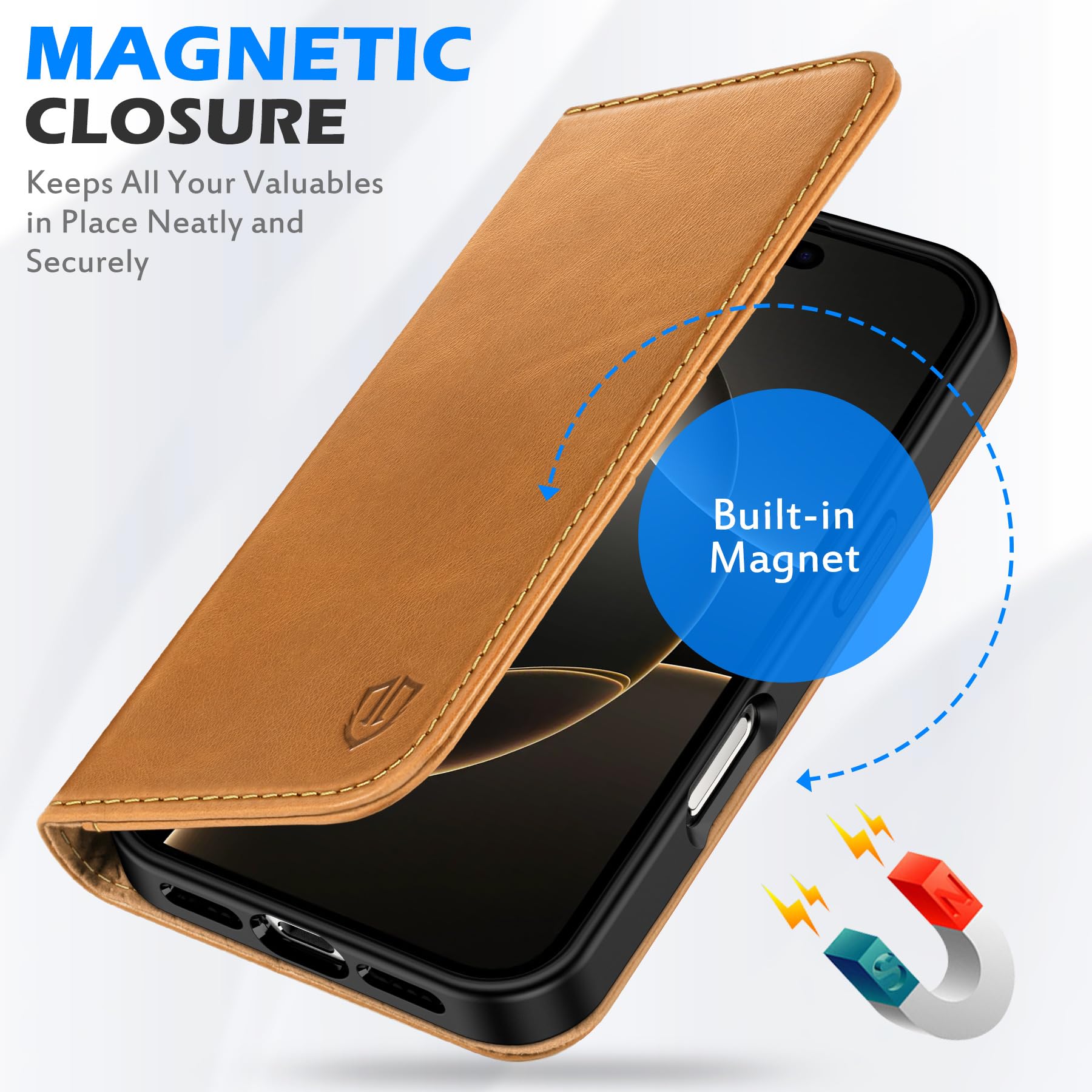 Foto 5 pulgar | Funda Tipo Cartera Shieldon Para Iphone 16 Pro 6.3 2024 De Piel Auténtica - Venta Internacional.