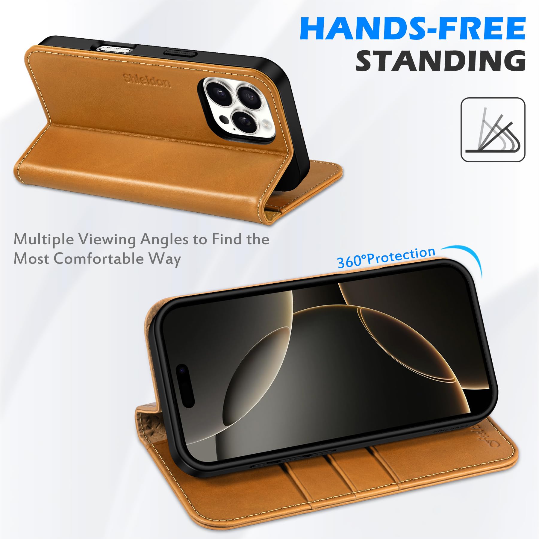 Foto 6 pulgar | Funda Tipo Cartera Shieldon Para Iphone 16 Pro 6.3 2024 De Piel Auténtica - Venta Internacional.