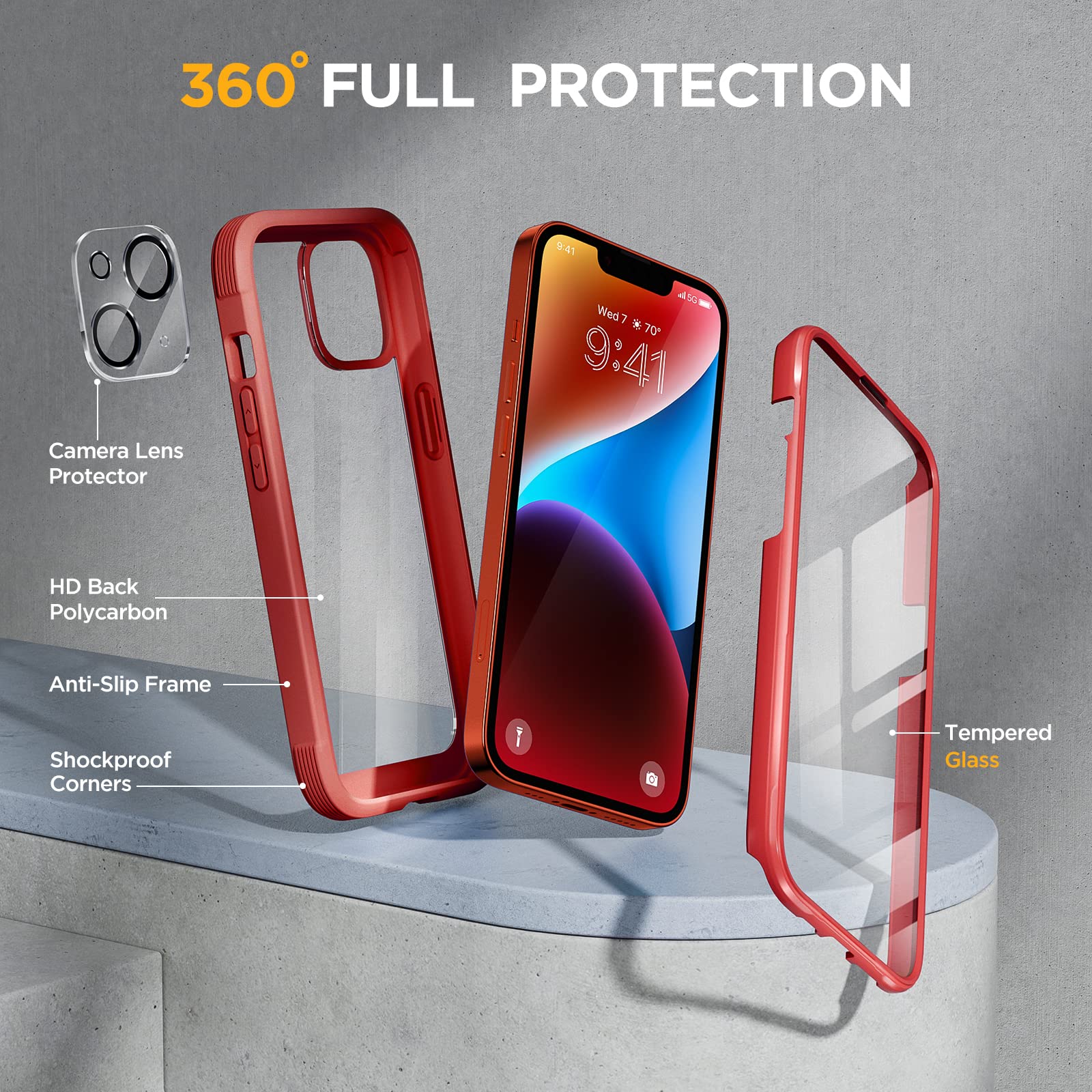 Foto 5 pulgar | Funda De Teléfono Miracase Glass Series Para Iphone 14 Plus De 6.7 Pulgadas, Roja - Venta Internacional.