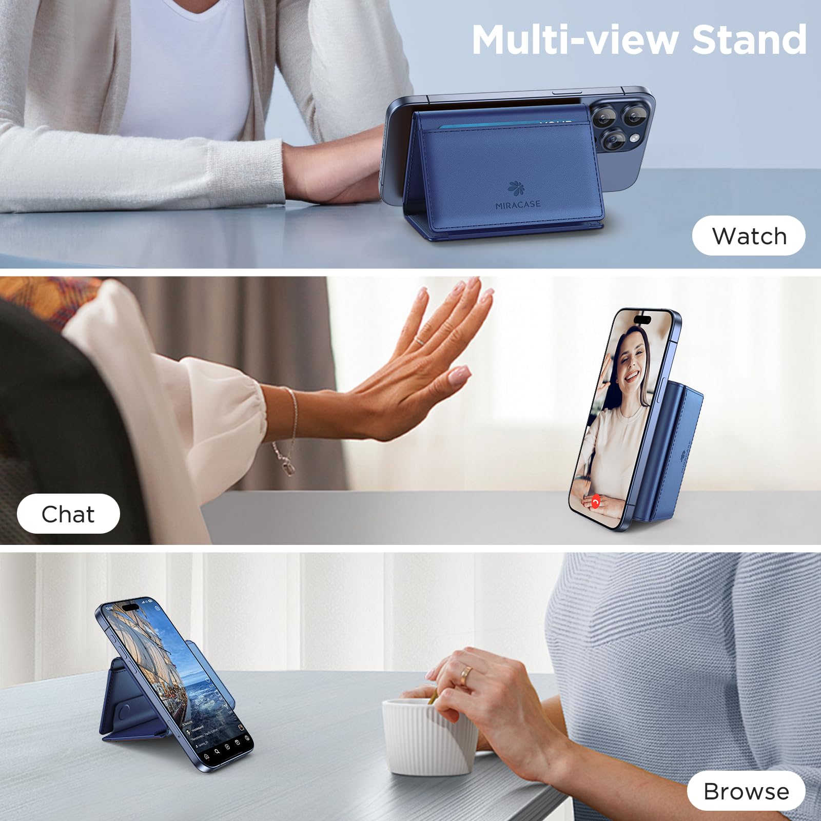Foto 4 pulgar | Cartera Magnética Miracase Para Hombres/mujeres Con Soporte Para Iphone, Color Azul - Venta Internacional.