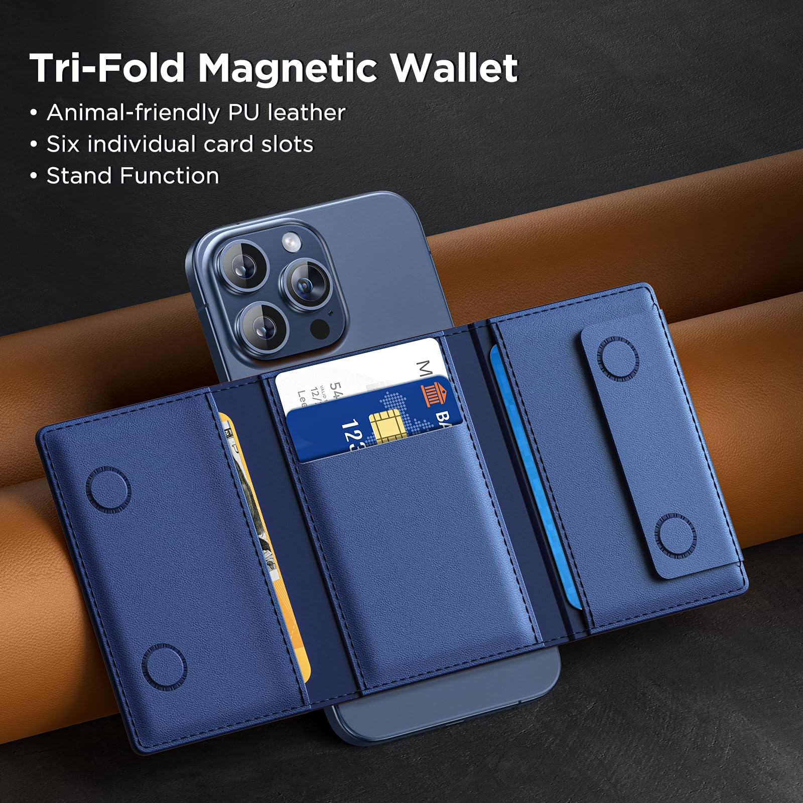 Foto 5 pulgar | Cartera Magnética Miracase Para Hombres/mujeres Con Soporte Para Iphone, Color Azul - Venta Internacional.