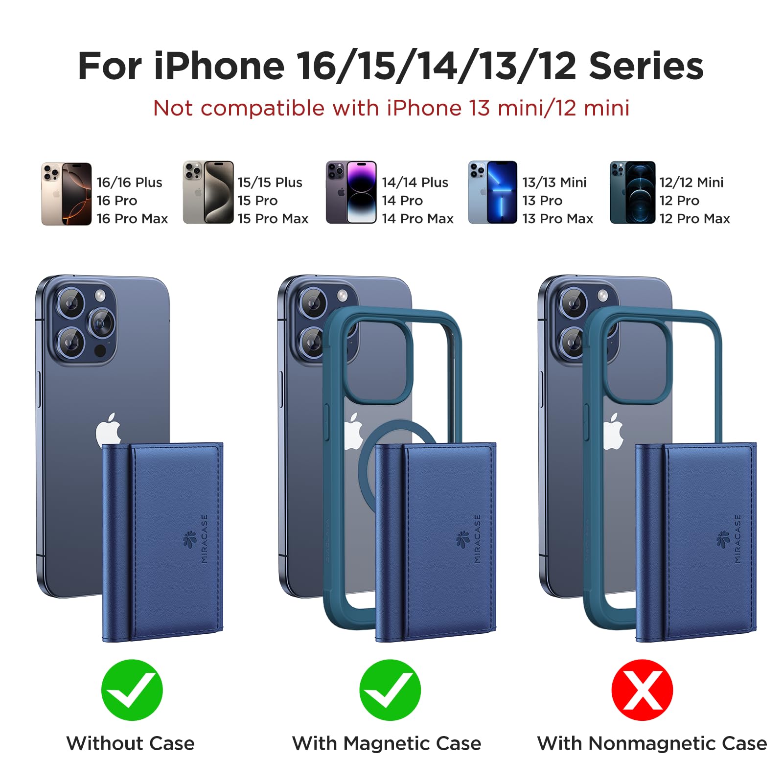 Foto 7 pulgar | Cartera Magnética Miracase Para Hombres/mujeres Con Soporte Para Iphone, Color Azul - Venta Internacional.