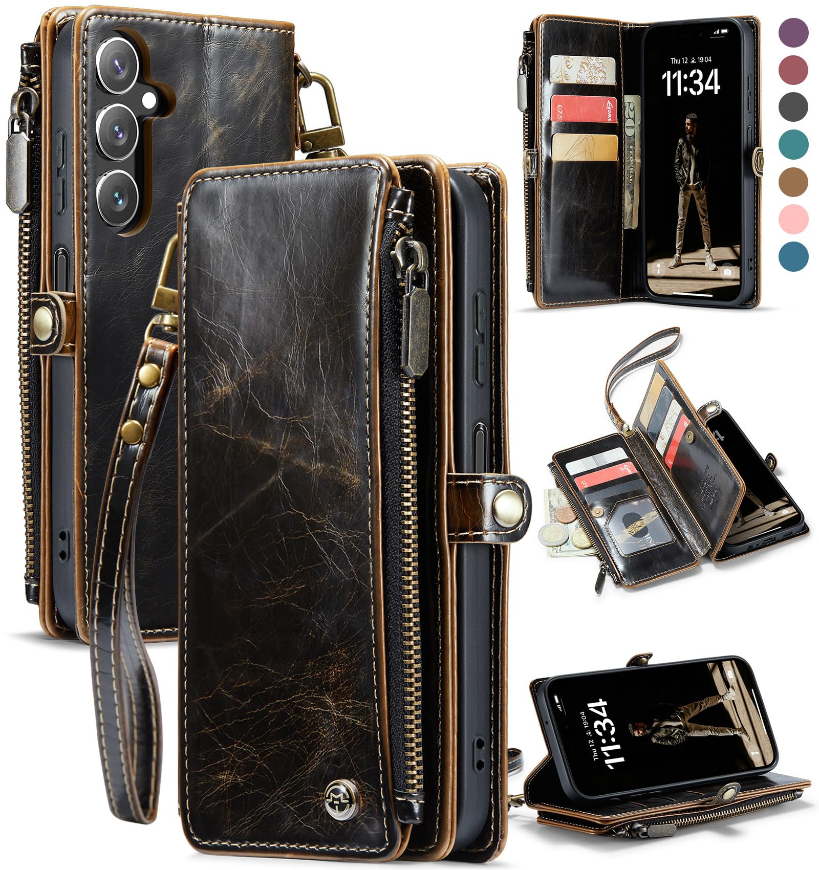 Foto 2 pulgar | Funda De Piel Sintética Tipo Cartera Para Samsung Galaxy A14 5g, Color Café - Venta Internacional.