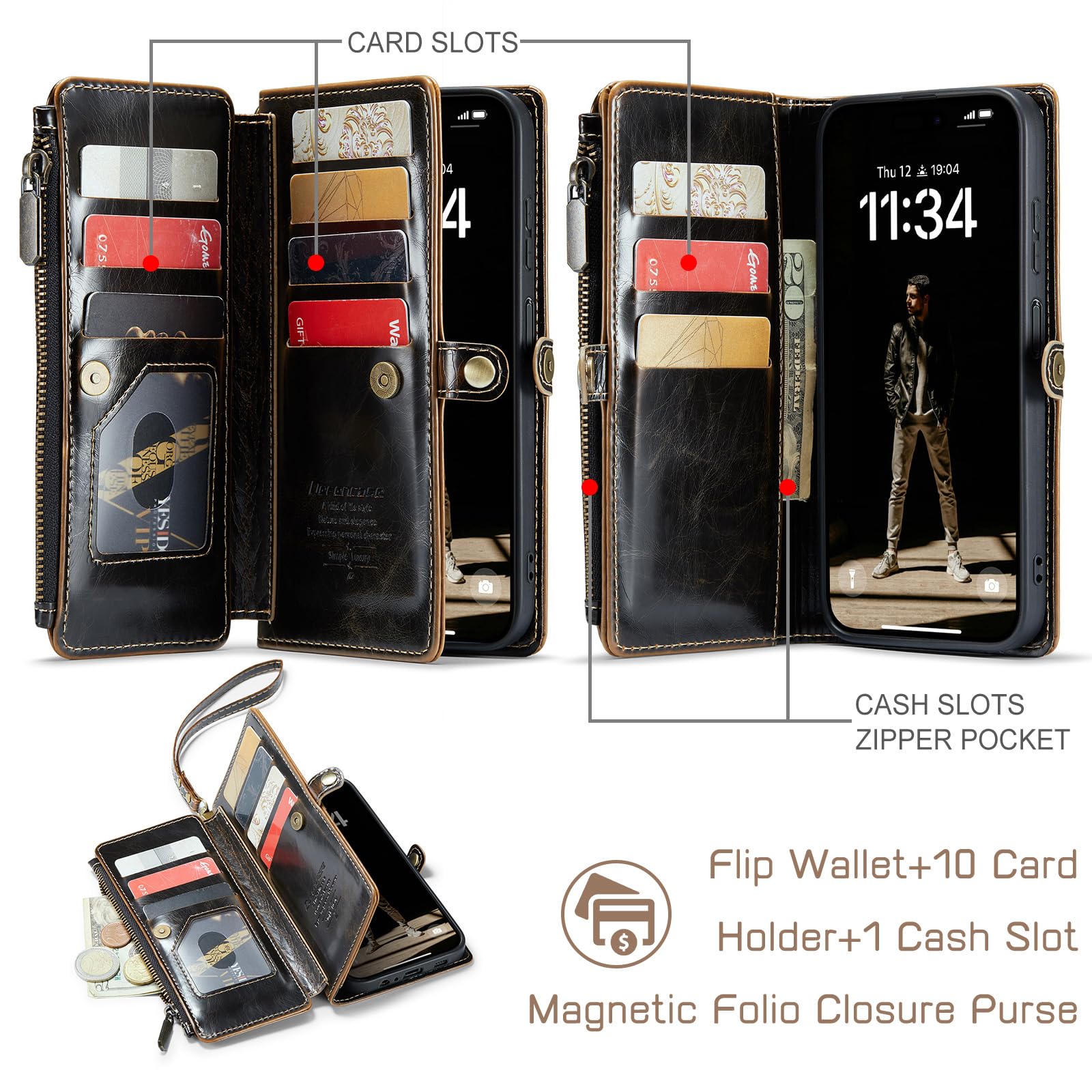 Foto 3 pulgar | Funda De Piel Sintética Tipo Cartera Para Samsung Galaxy A14 5g, Color Café - Venta Internacional.
