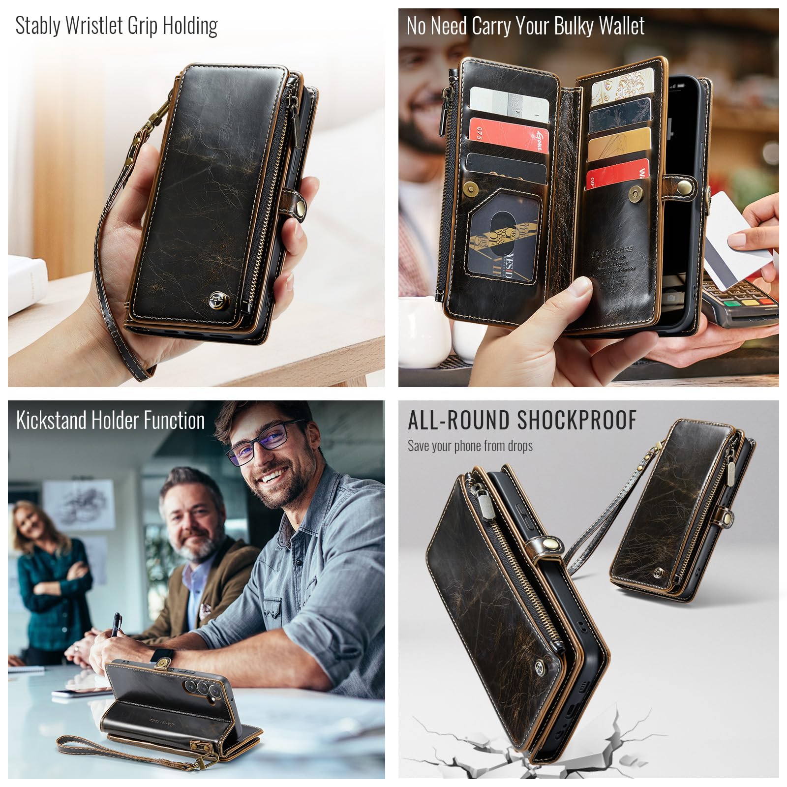 Foto 4 pulgar | Funda De Piel Sintética Tipo Cartera Para Samsung Galaxy A14 5g, Color Café - Venta Internacional.