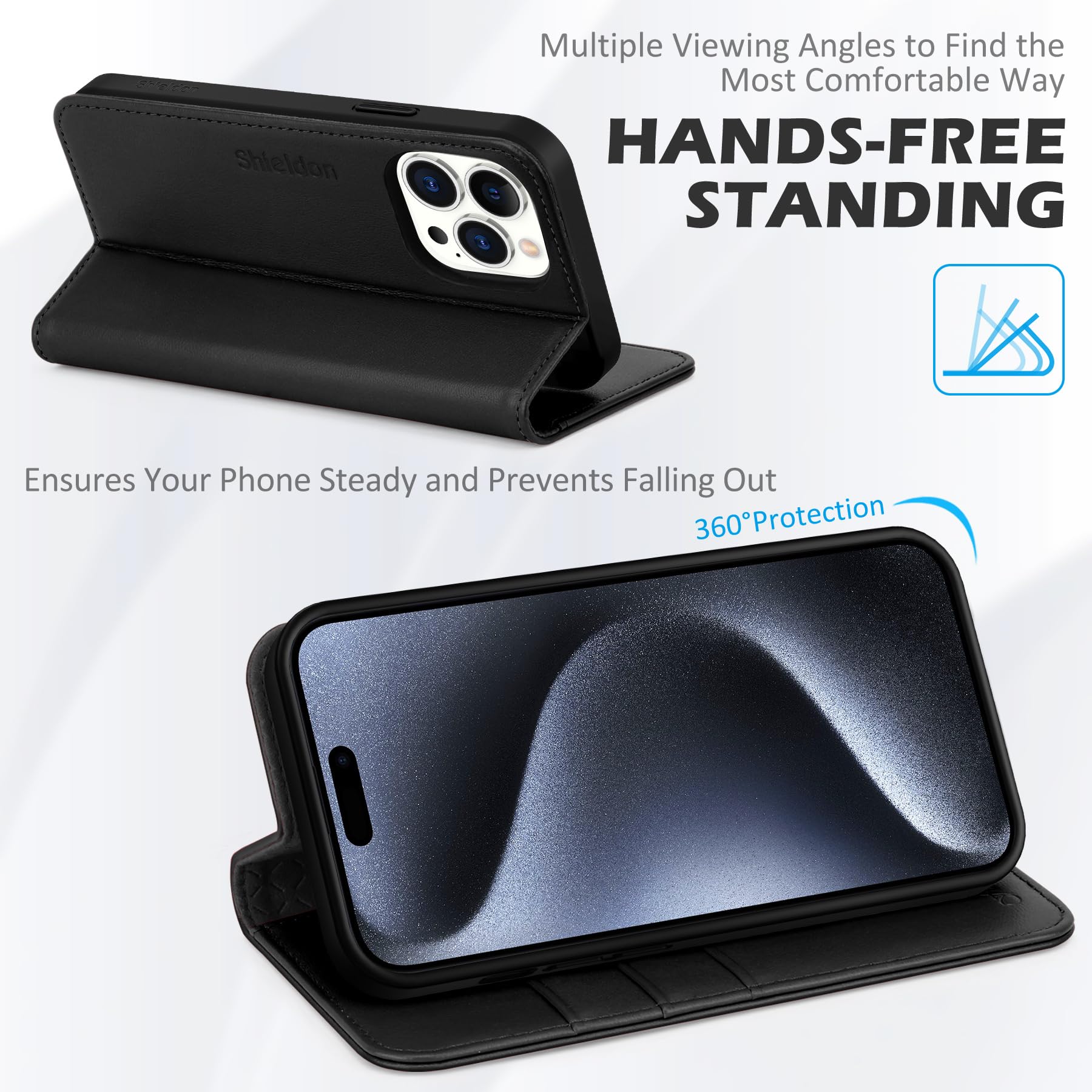 Foto 5 pulgar | Funda Shieldon Para Iphone 15 Pro Max De 6,7 Pulgadas De Piel Auténtica, Color Negro - Venta Internacional.