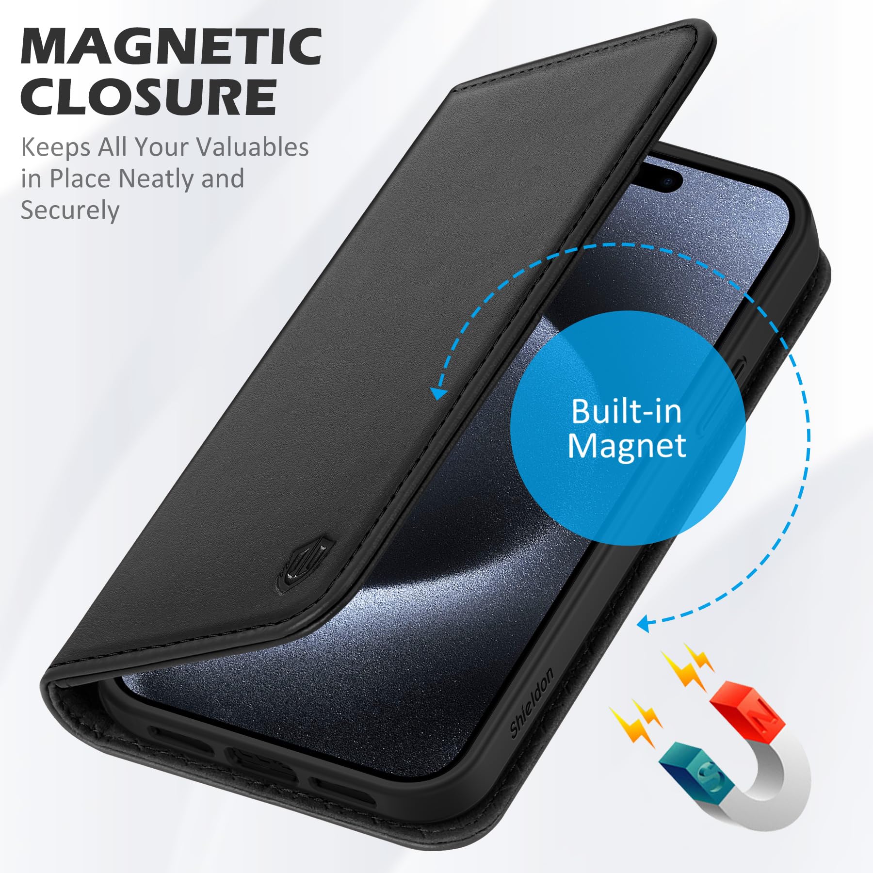 Foto 7 pulgar | Funda Shieldon Para Iphone 15 Pro Max De 6,7 Pulgadas De Piel Auténtica, Color Negro - Venta Internacional.