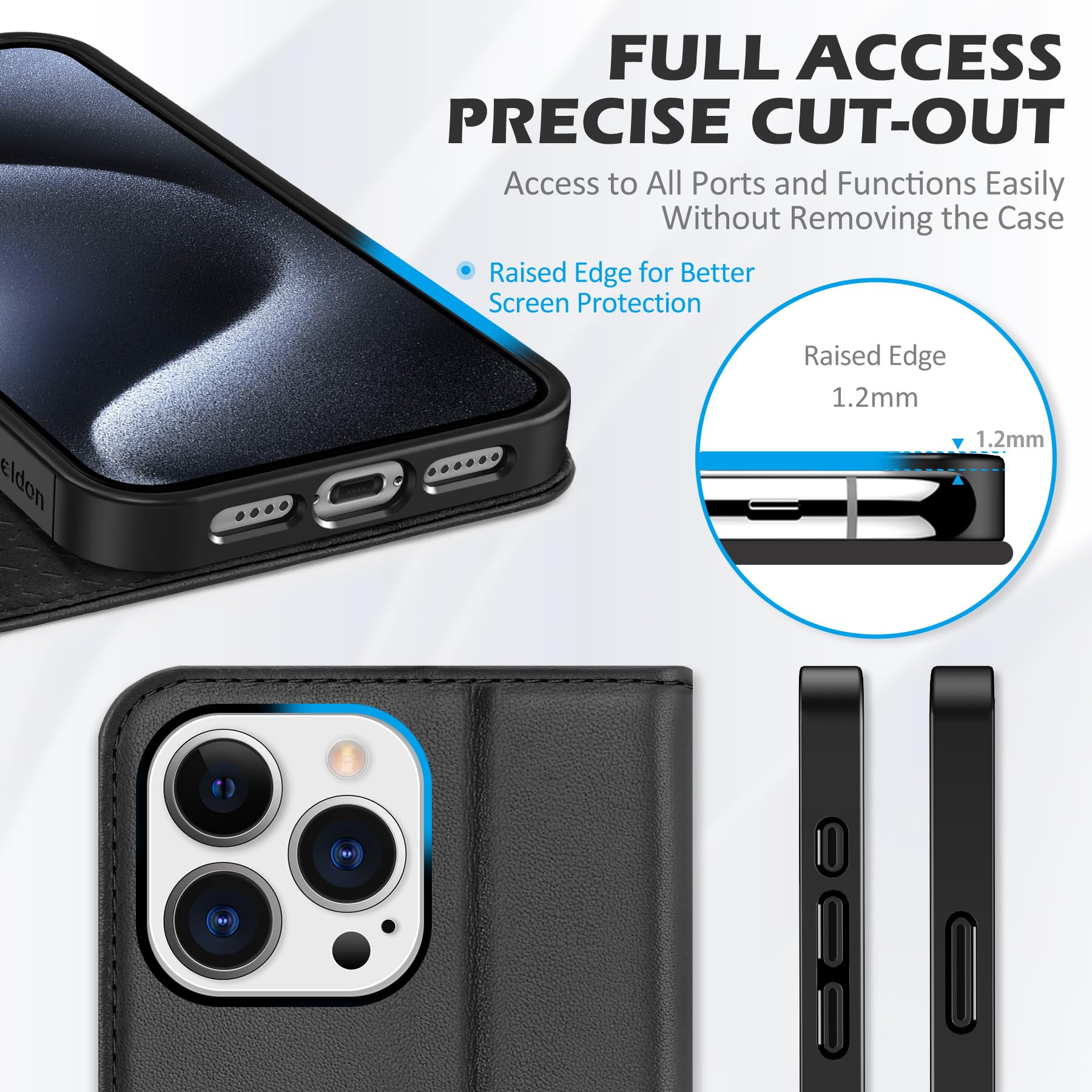 Foto 8 pulgar | Funda Shieldon Para Iphone 15 Pro Max De 6,7 Pulgadas De Piel Auténtica, Color Negro - Venta Internacional.