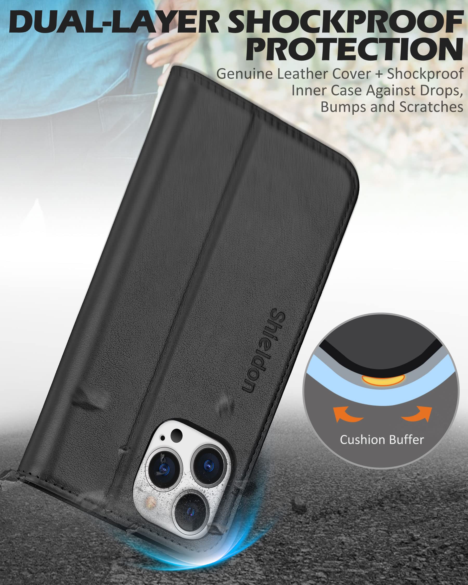 Foto 7 pulgar | Funda Shieldon De Piel Auténtica Tipo Cartera Para Iphone 13 Pro 5g 6.1 - Venta Internacional.
