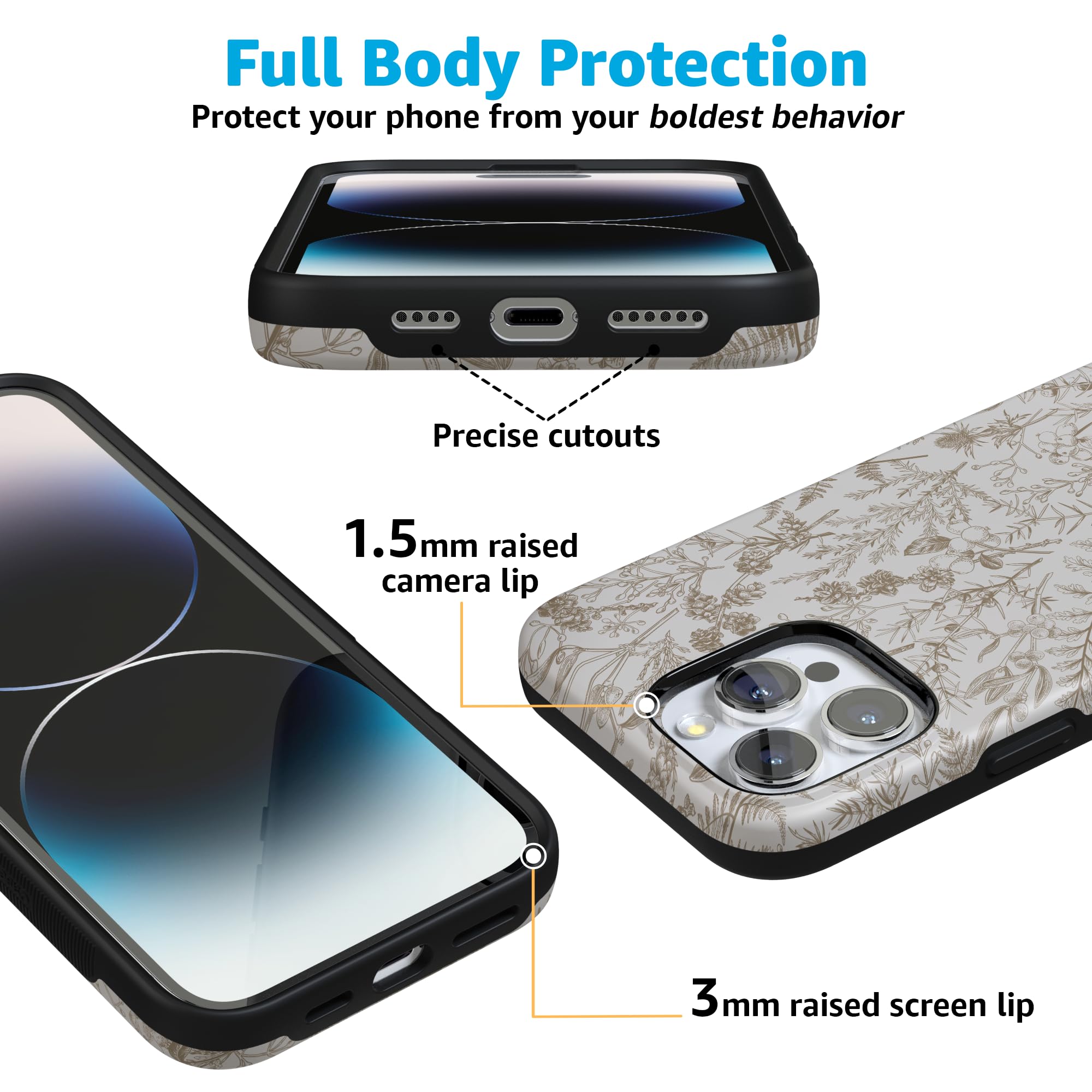 Foto 3 pulgar | Funda Para Teléfono Iphone 16 Pro Max, Color Beige, Diseño Floral, Jardín - Venta Internacional.