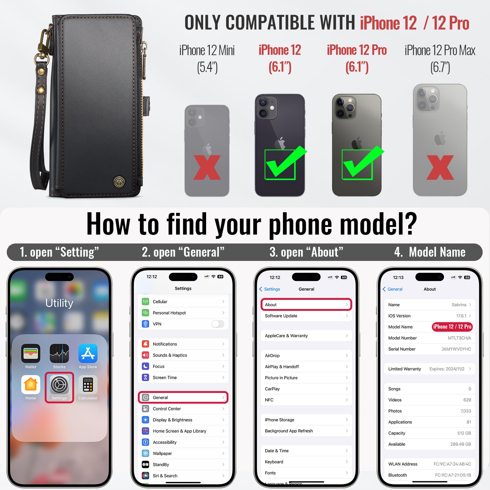 Foto 3 pulgar | Funda Wallet Defcase Compatible Con Iphone 12/pro, Color Negro - Venta Internacional.