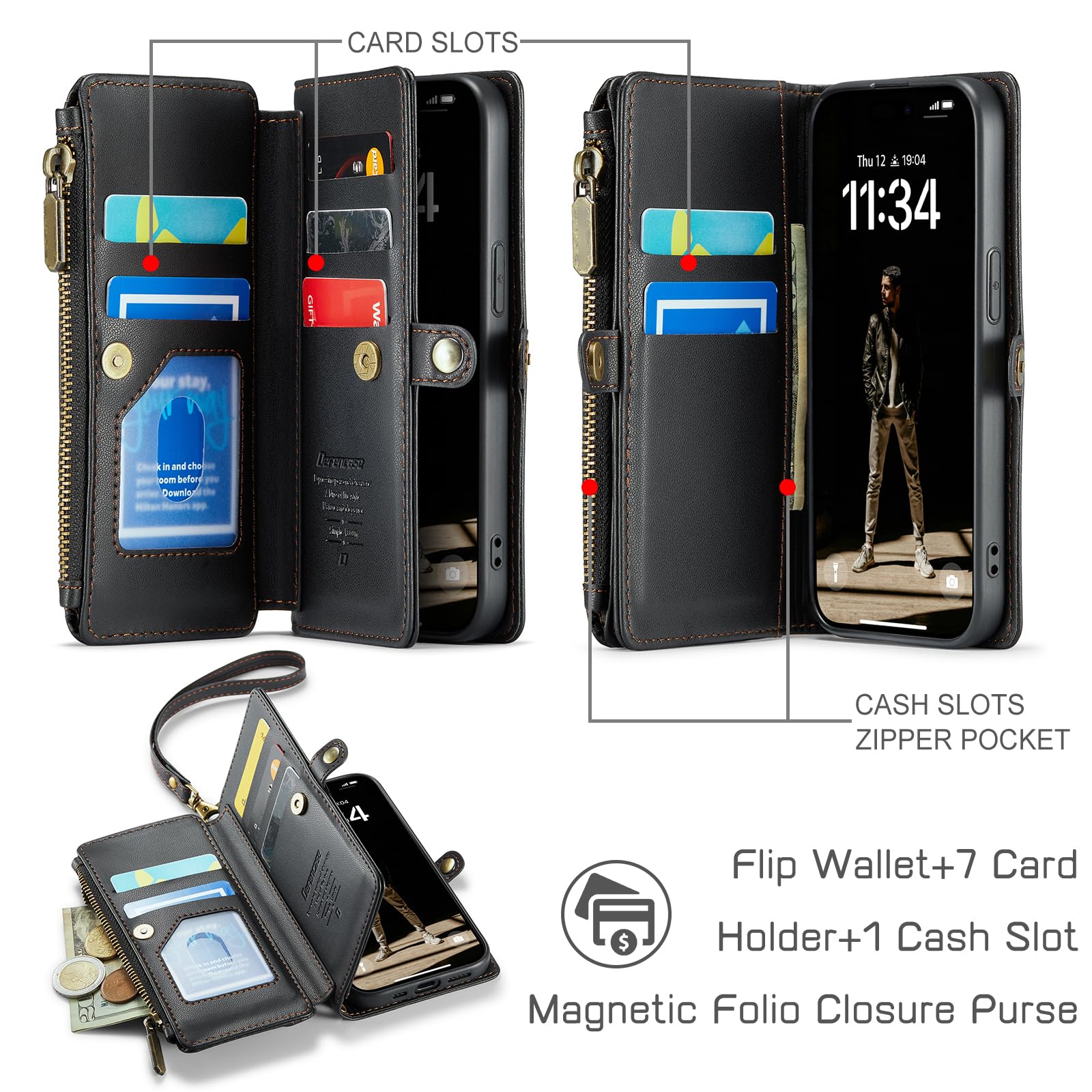 Foto 4 pulgar | Funda Wallet Defcase Compatible Con Iphone 12/pro, Color Negro - Venta Internacional.