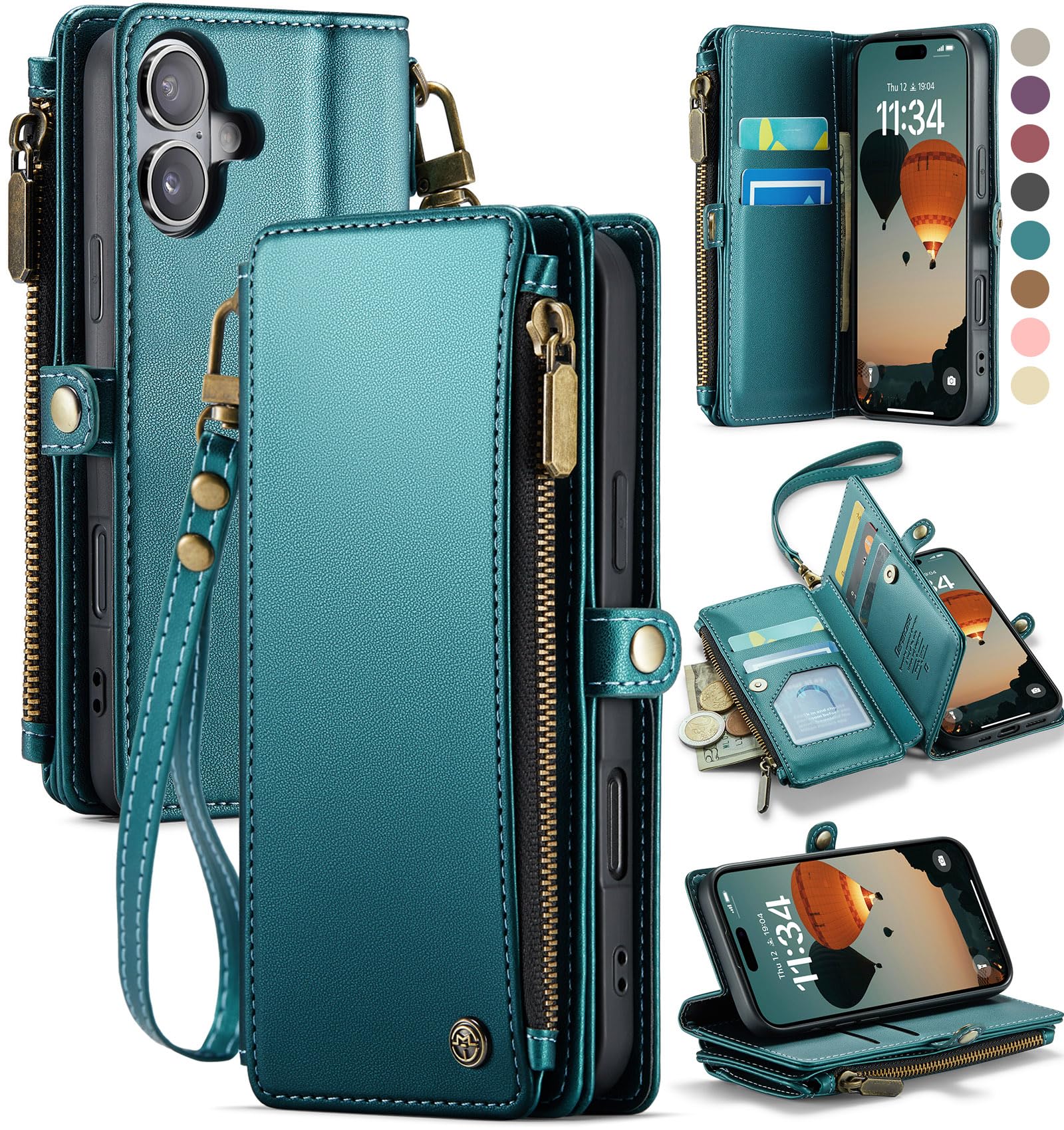 Foto 2 pulgar | Funda De Teléfono Wallet Defense Compatible Con Iphone 16, Azul Y Verde - Venta Internacional.