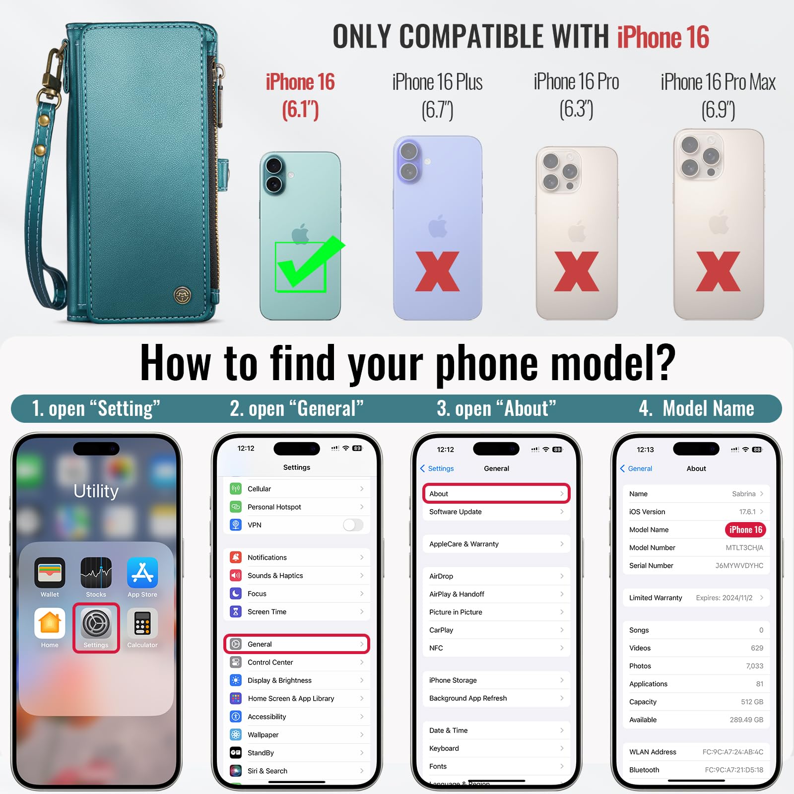 Foto 3 pulgar | Funda De Teléfono Wallet Defense Compatible Con Iphone 16, Azul Y Verde - Venta Internacional.