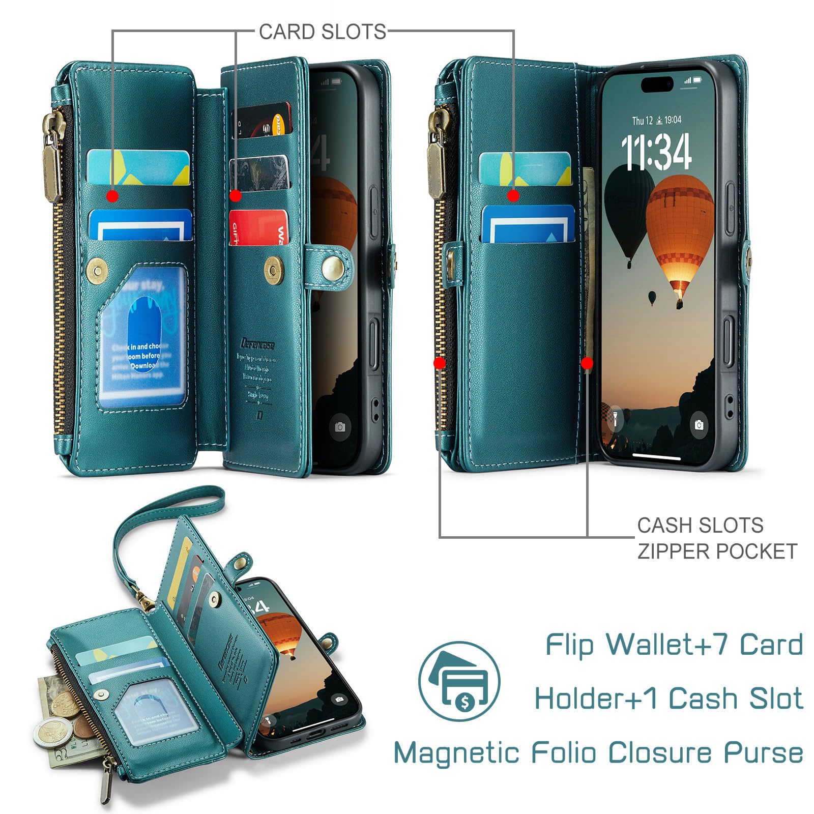 Foto 3 | Funda De Teléfono Wallet Defense Compatible Con Iphone 16, Azul Y Verde - Venta Internacional.