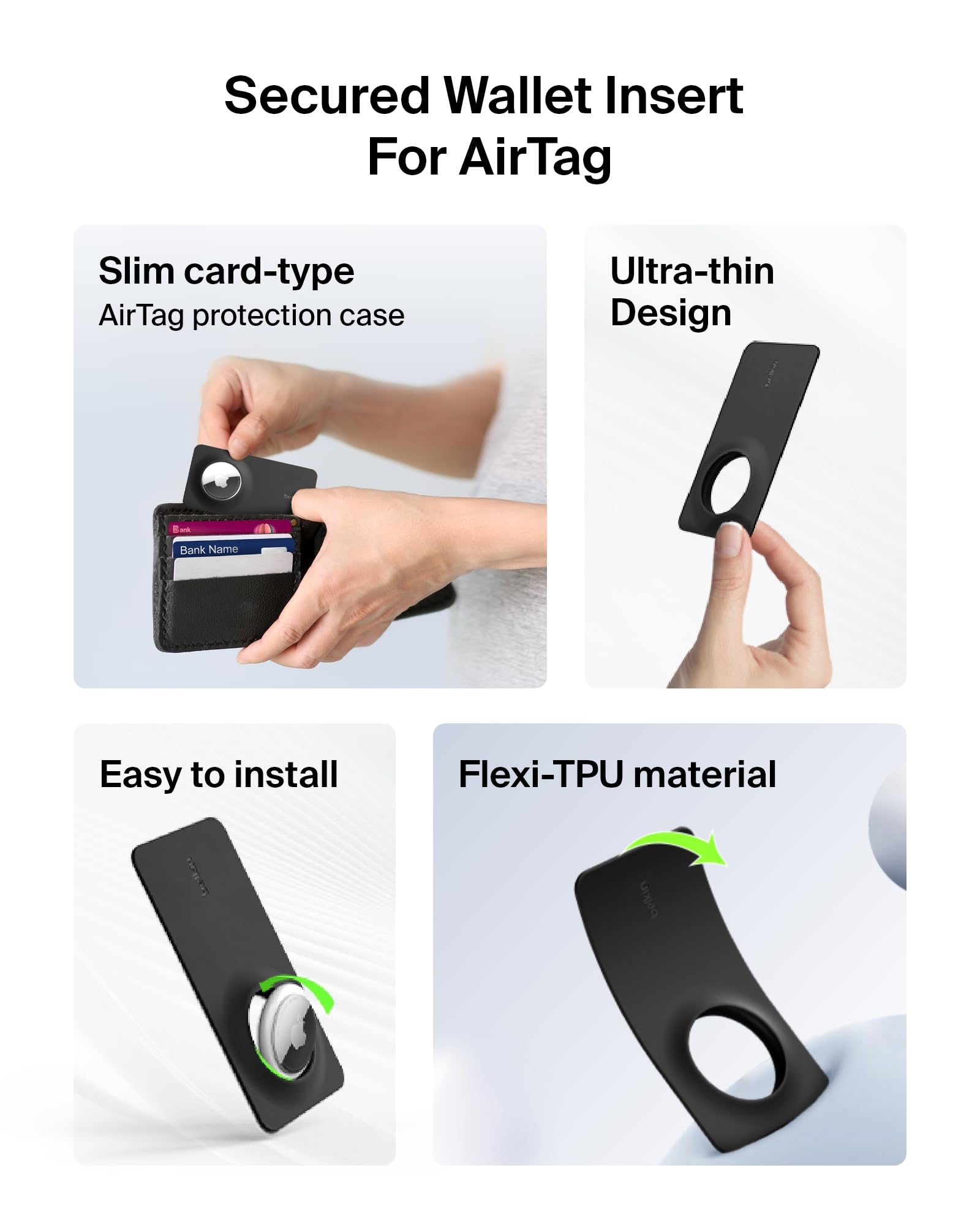 Foto 3 pulgar | Funda Protectora Belkin Apple Airtag Secure Para Cartera, Color Negro - Venta Internacional.