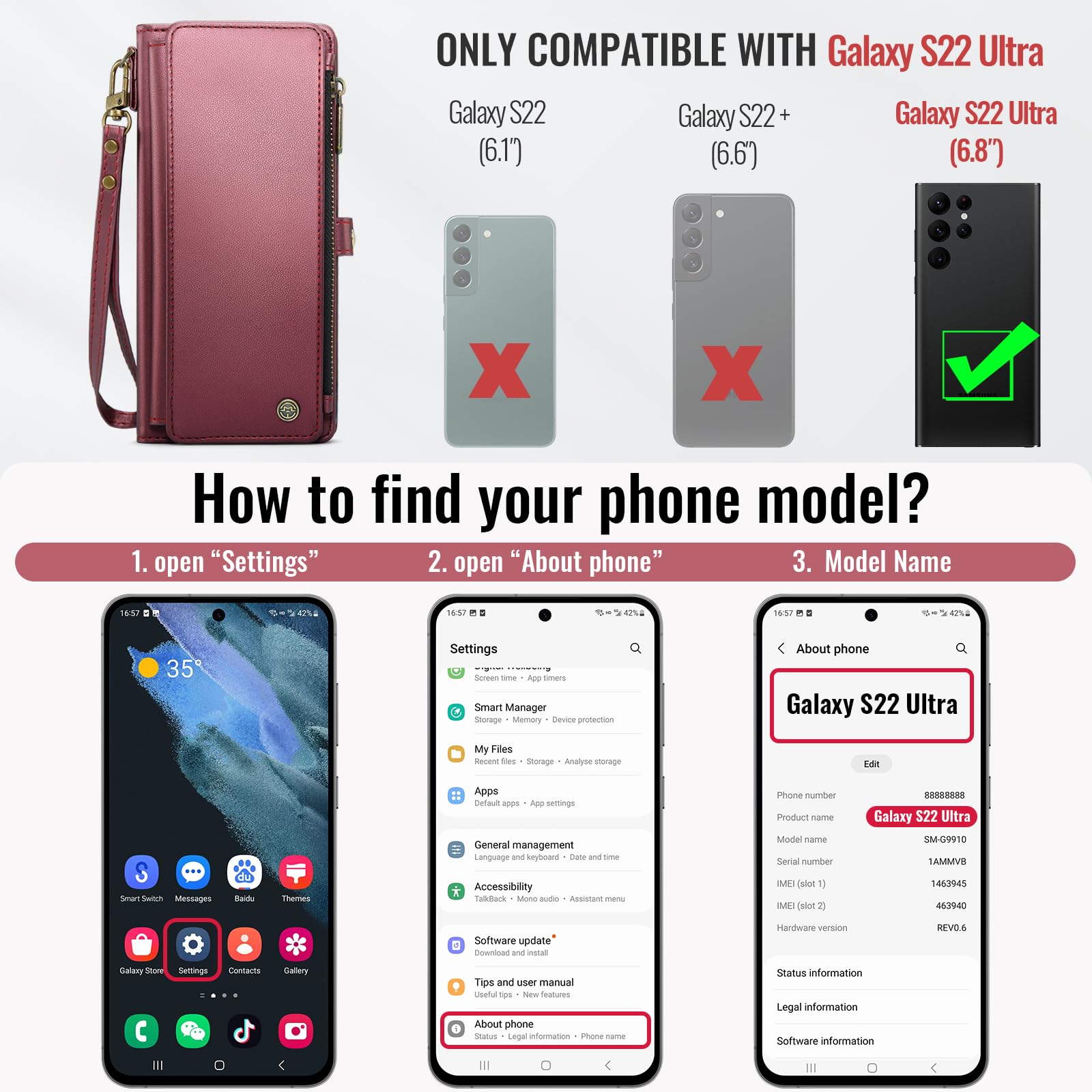 Foto 3 pulgar | Funda Tipo Cartera Compatible Con Samsung Galaxy S22 Ultra 5g - Venta Internacional.
