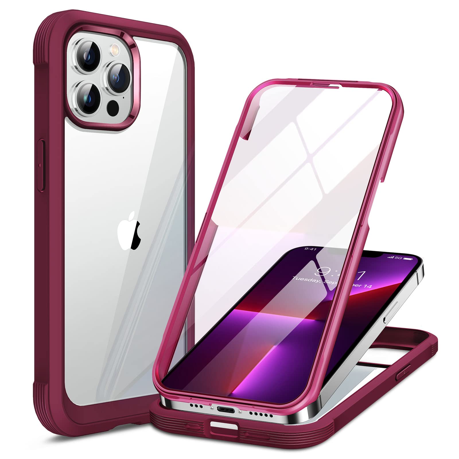 Foto 2 pulgar | Funda Miracase Glass Para Iphone 13 Pro Max Claret Red - Venta Internacional.