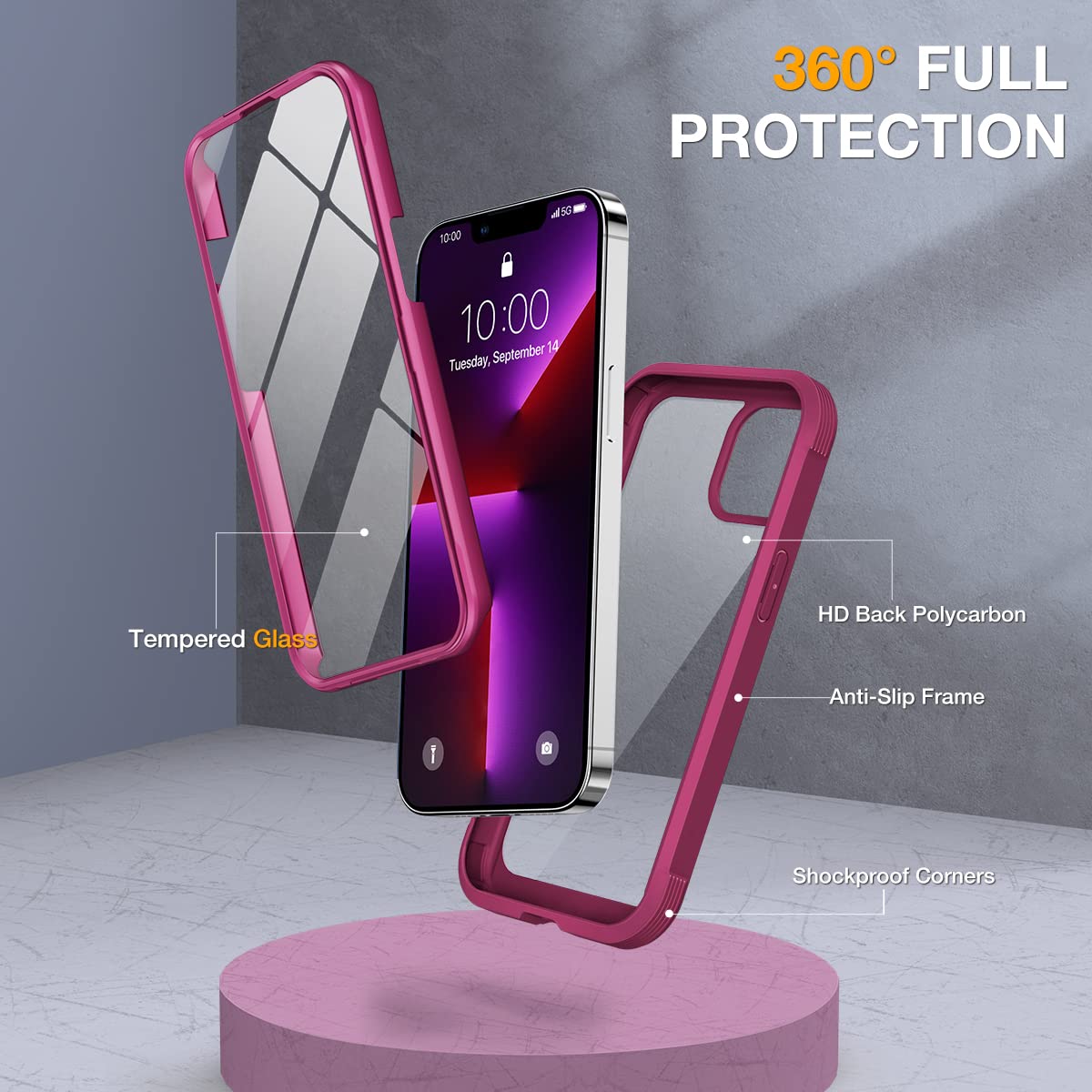 Foto 3 pulgar | Funda Miracase Glass Para Iphone 13 Pro Max Claret Red - Venta Internacional.