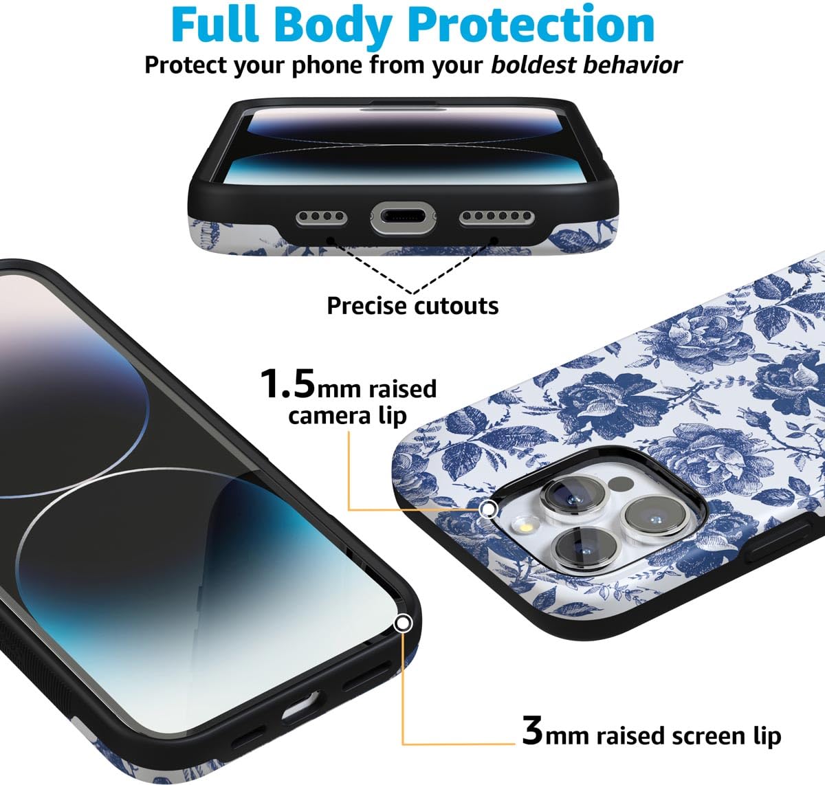 Foto 6 pulgar | Funda Para Teléfono Casely Rose To Fame Para Iphone 16 Pro, Azul Y Blanco - Venta Internacional.