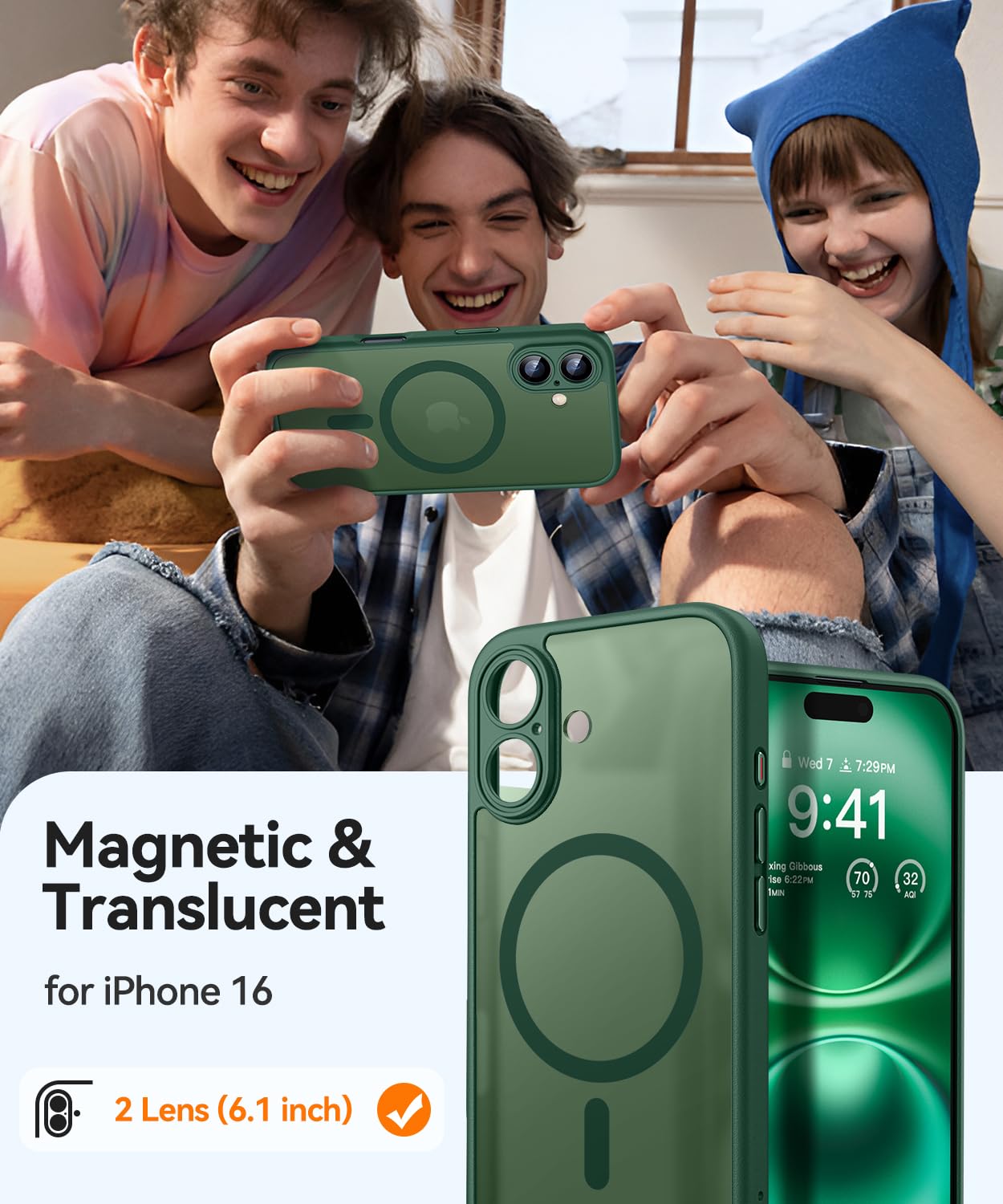 Foto 2 | Funda Magnética Canshn Para Iphone 16, Color Verde Oscuro - Venta Internacional.