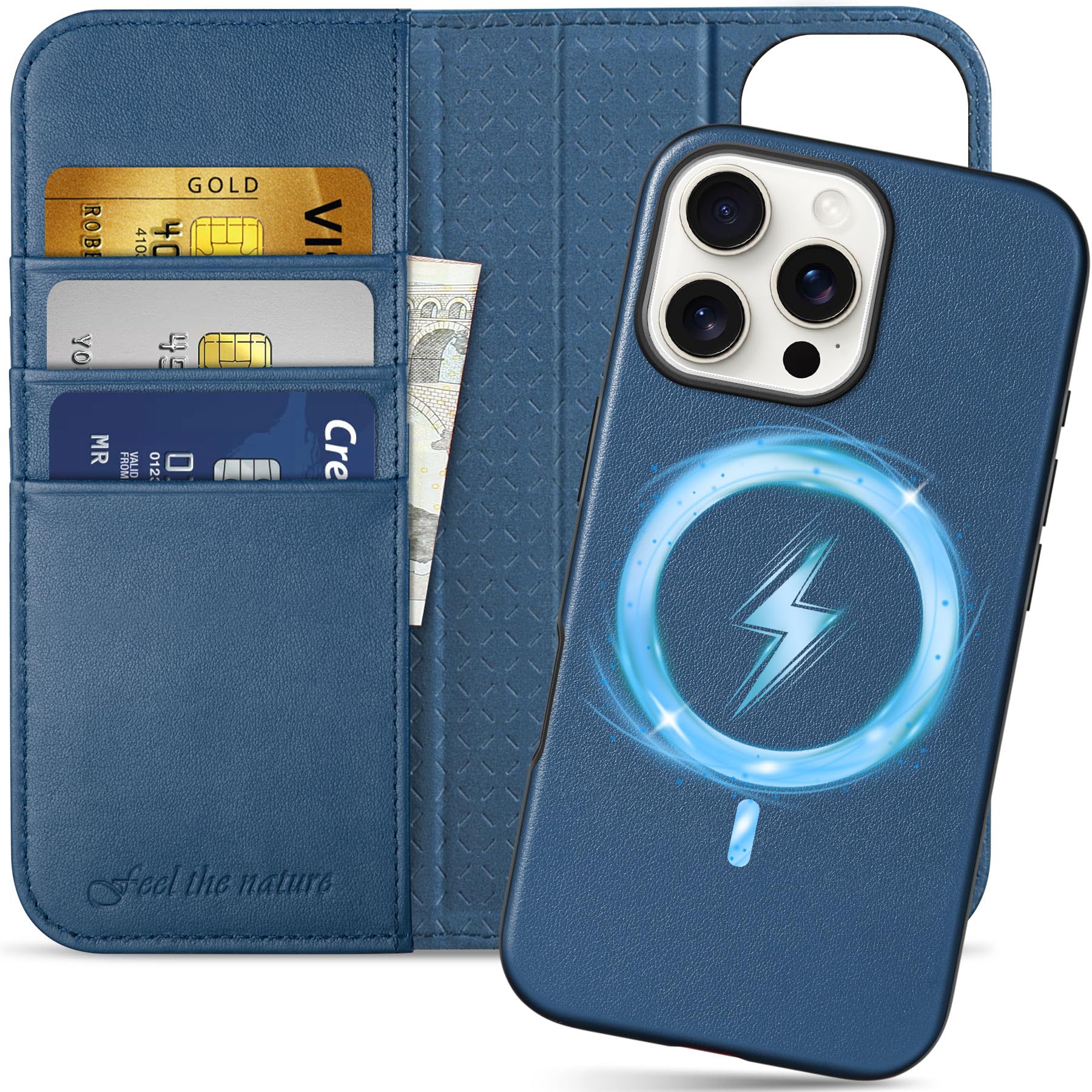 Foto 2 pulgar | Funda Shieldon Para Iphone 16 Pro Max 6.9 De Piel Auténtica, Color Azul - Venta Internacional.
