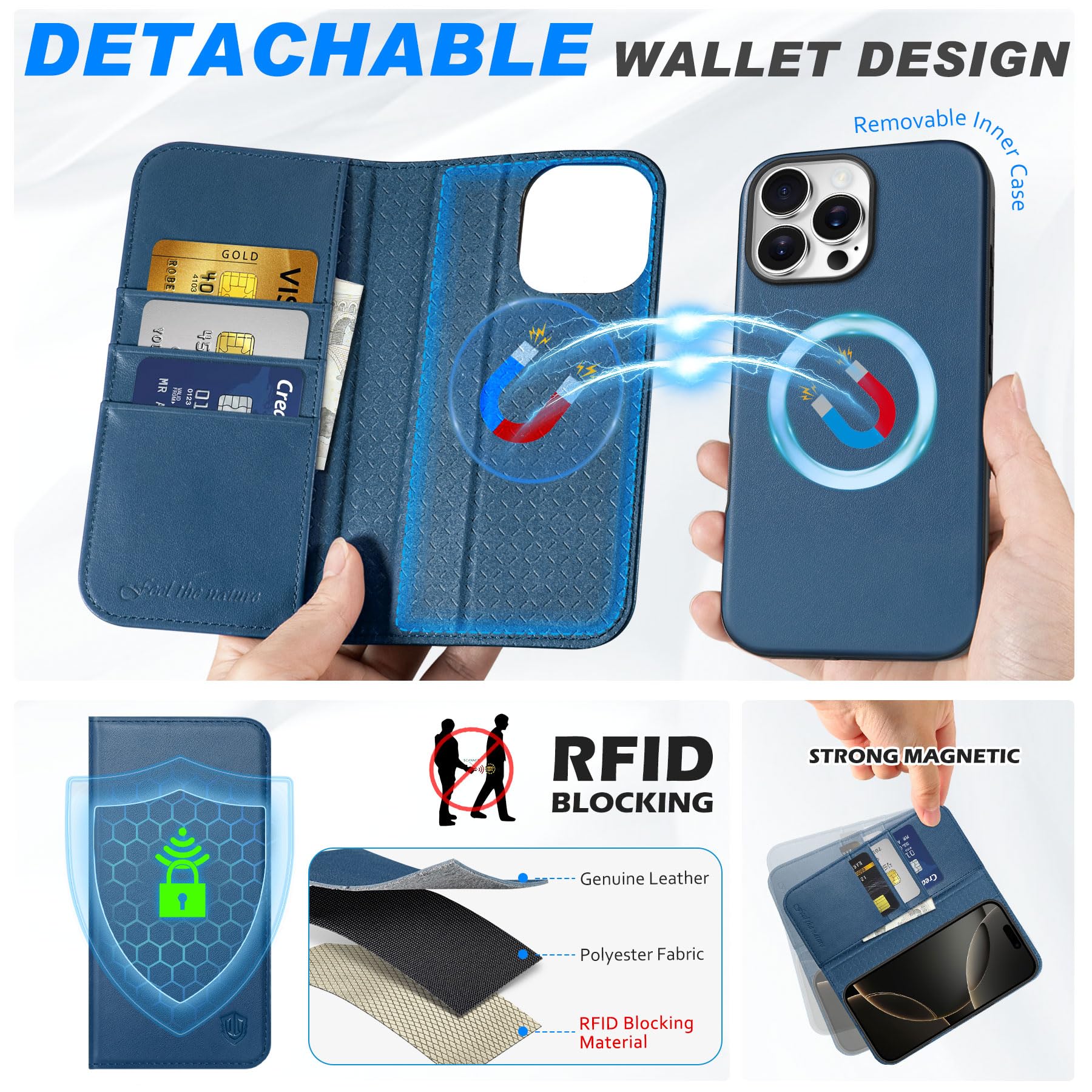 Foto 4 pulgar | Funda Shieldon Para Iphone 16 Pro Max 6.9 De Piel Auténtica, Color Azul - Venta Internacional.