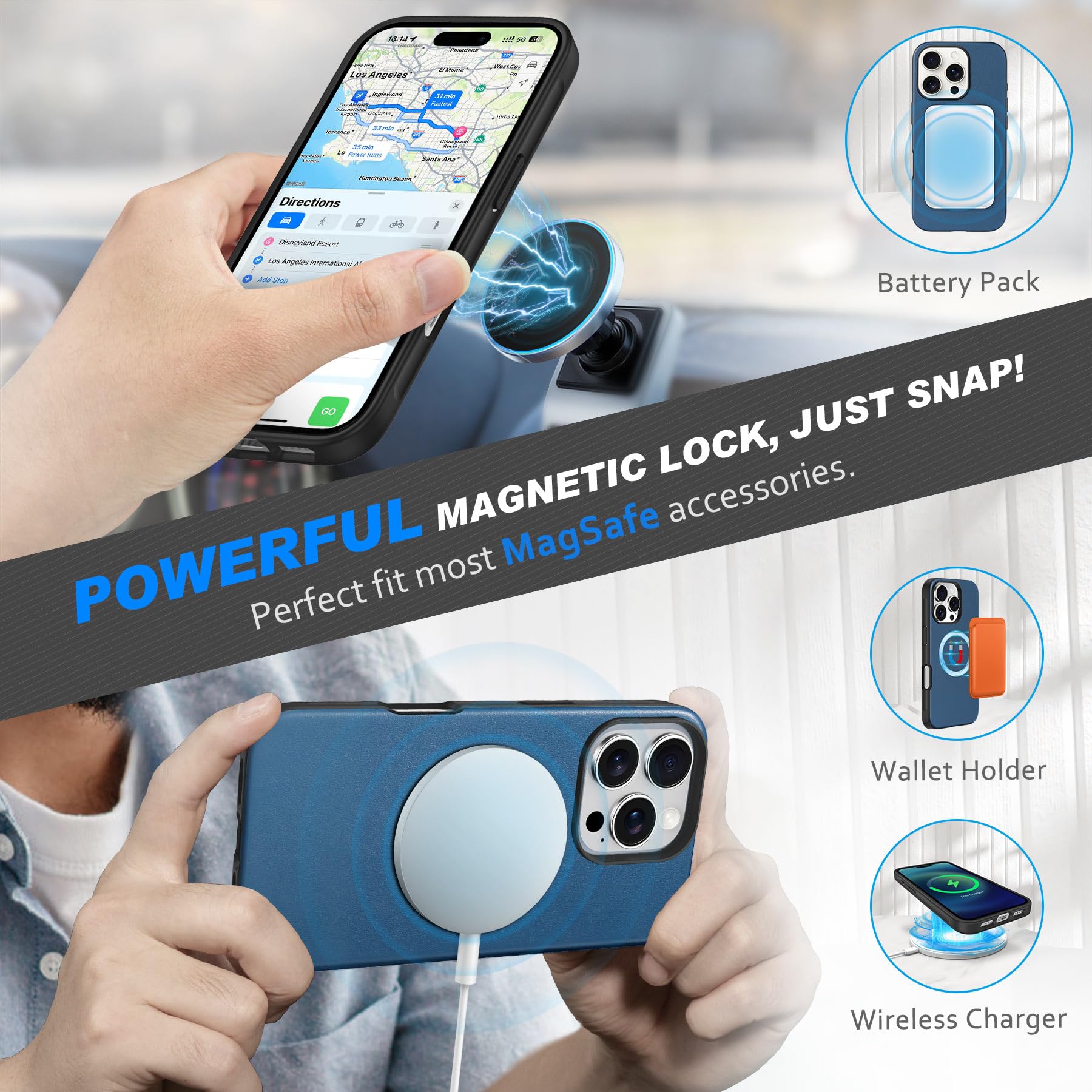 Foto 5 pulgar | Funda Shieldon Para Iphone 16 Pro Max 6.9 De Piel Auténtica, Color Azul - Venta Internacional.