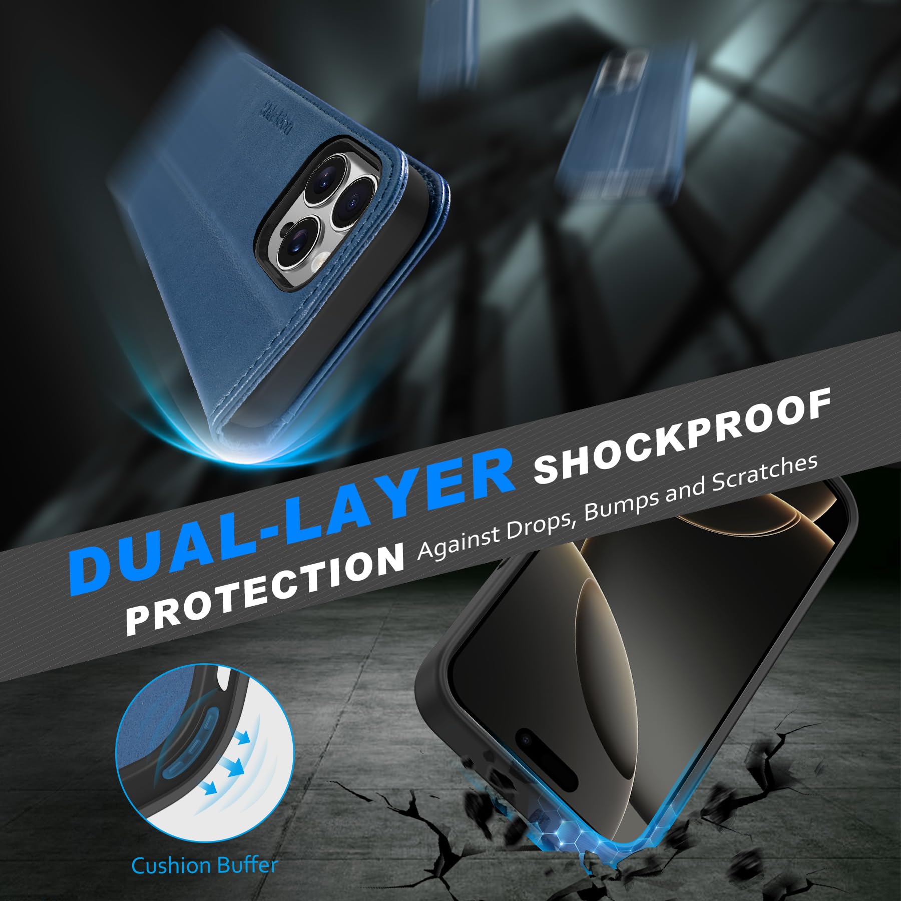 Foto 7 | Funda Shieldon Para Iphone 16 Pro Max 6.9 De Piel Auténtica, Color Azul - Venta Internacional.