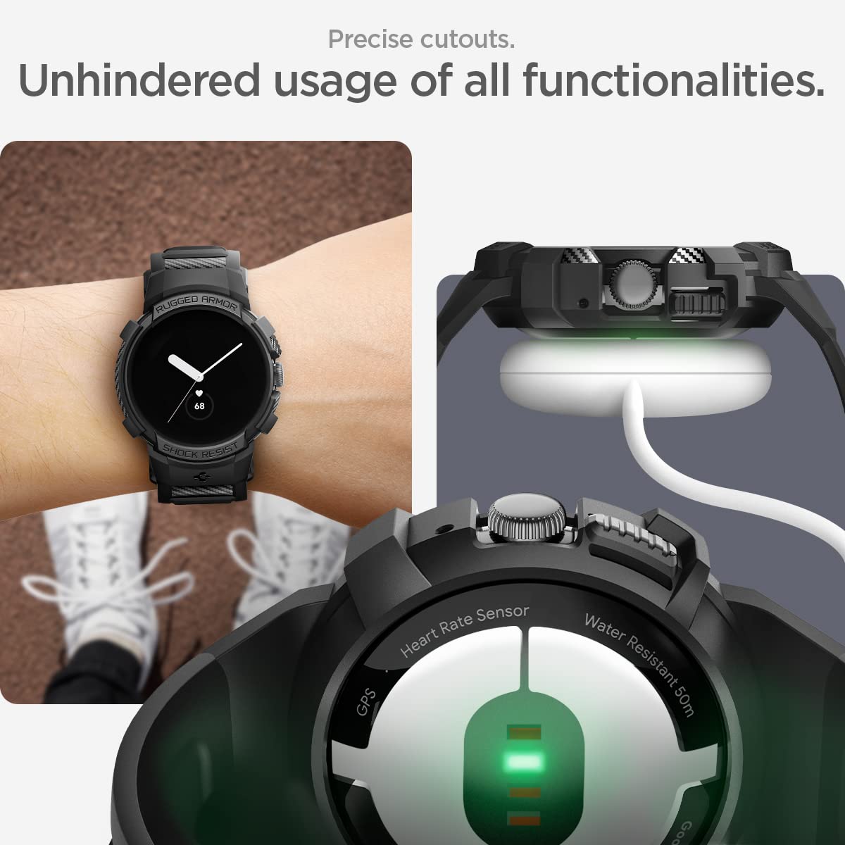 Foto 8 pulgar | Funda Con Correa Para Google Pixel Watch 3 Spigen Rugged Armor Pro De 41 Mm, Color Negro - Venta Internacional.