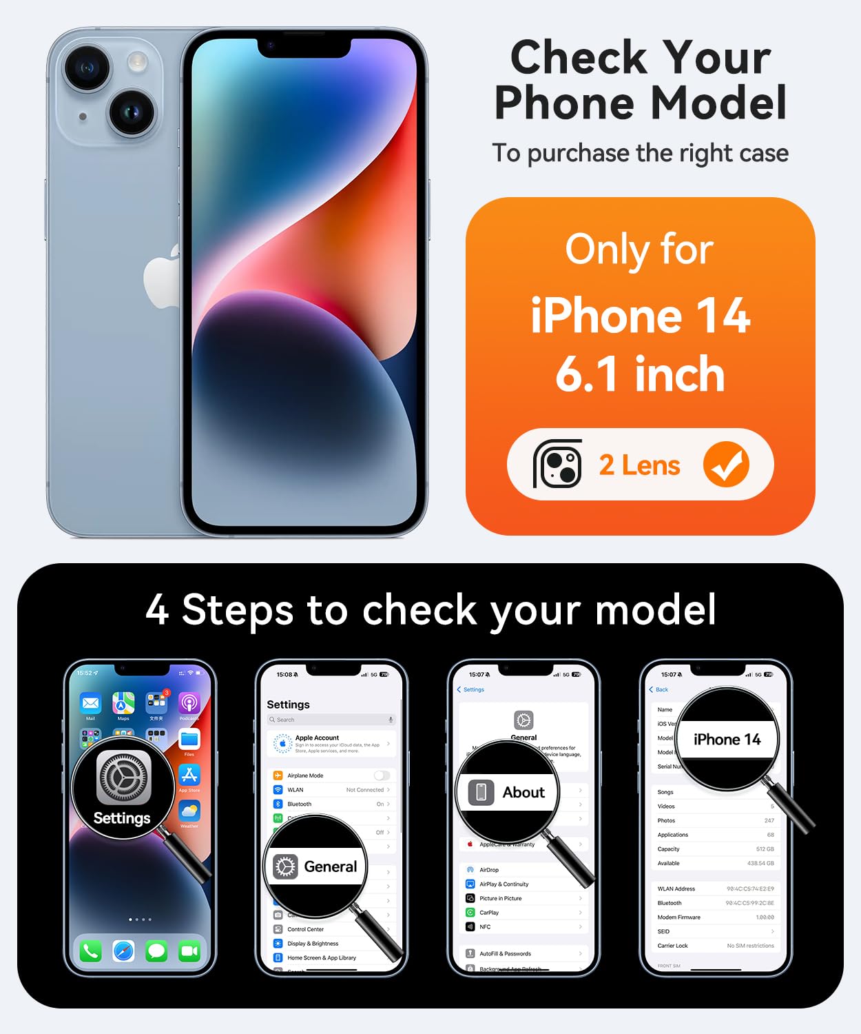 Foto 3 pulgar | Funda Magnética Canshn Para Iphone 14 6.1 - Negra - Venta Internacional.