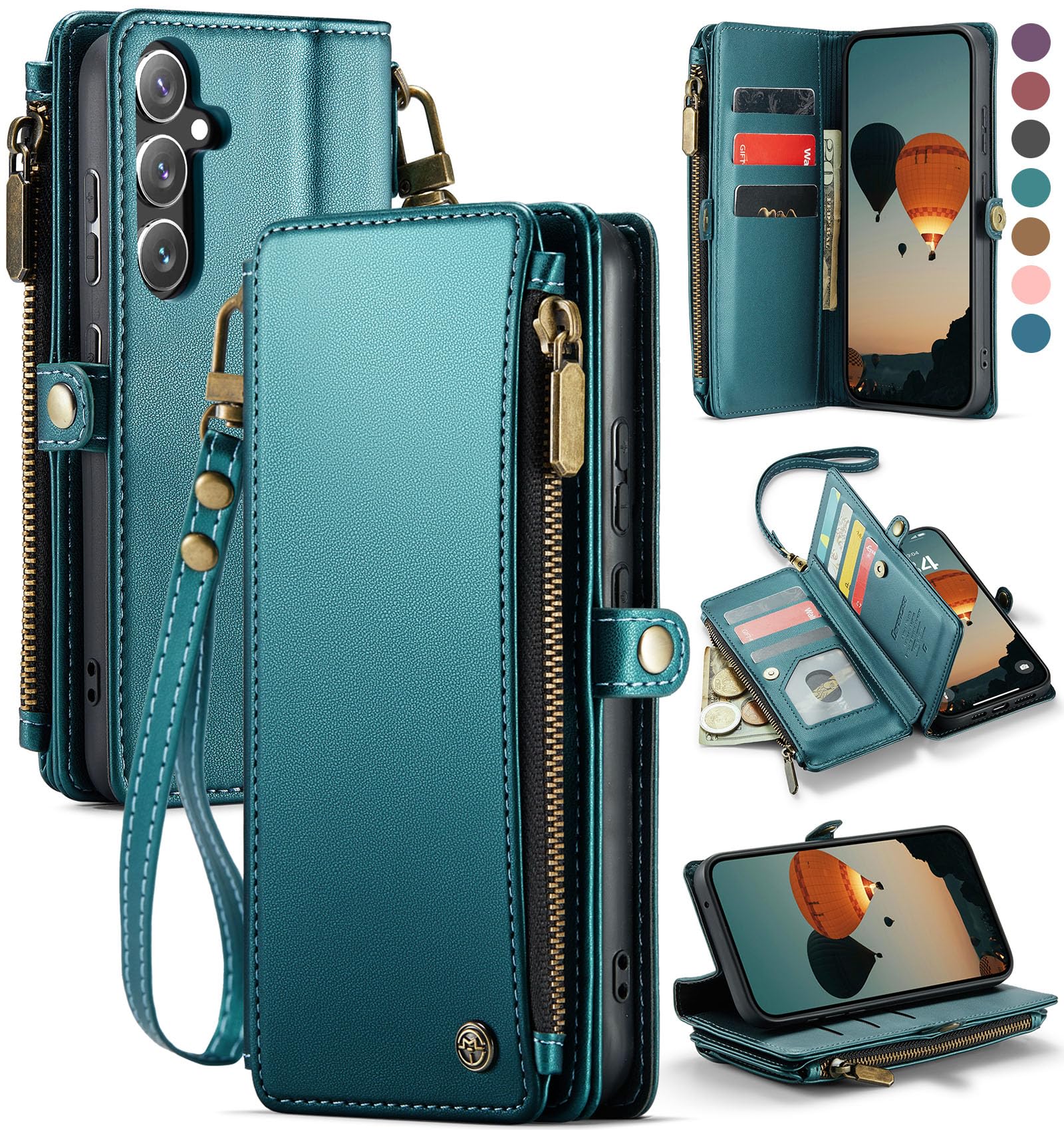 Funda Wallet Defense Compatible Con Galaxy A35 5g, Azul Y Verde - Venta Internacional.