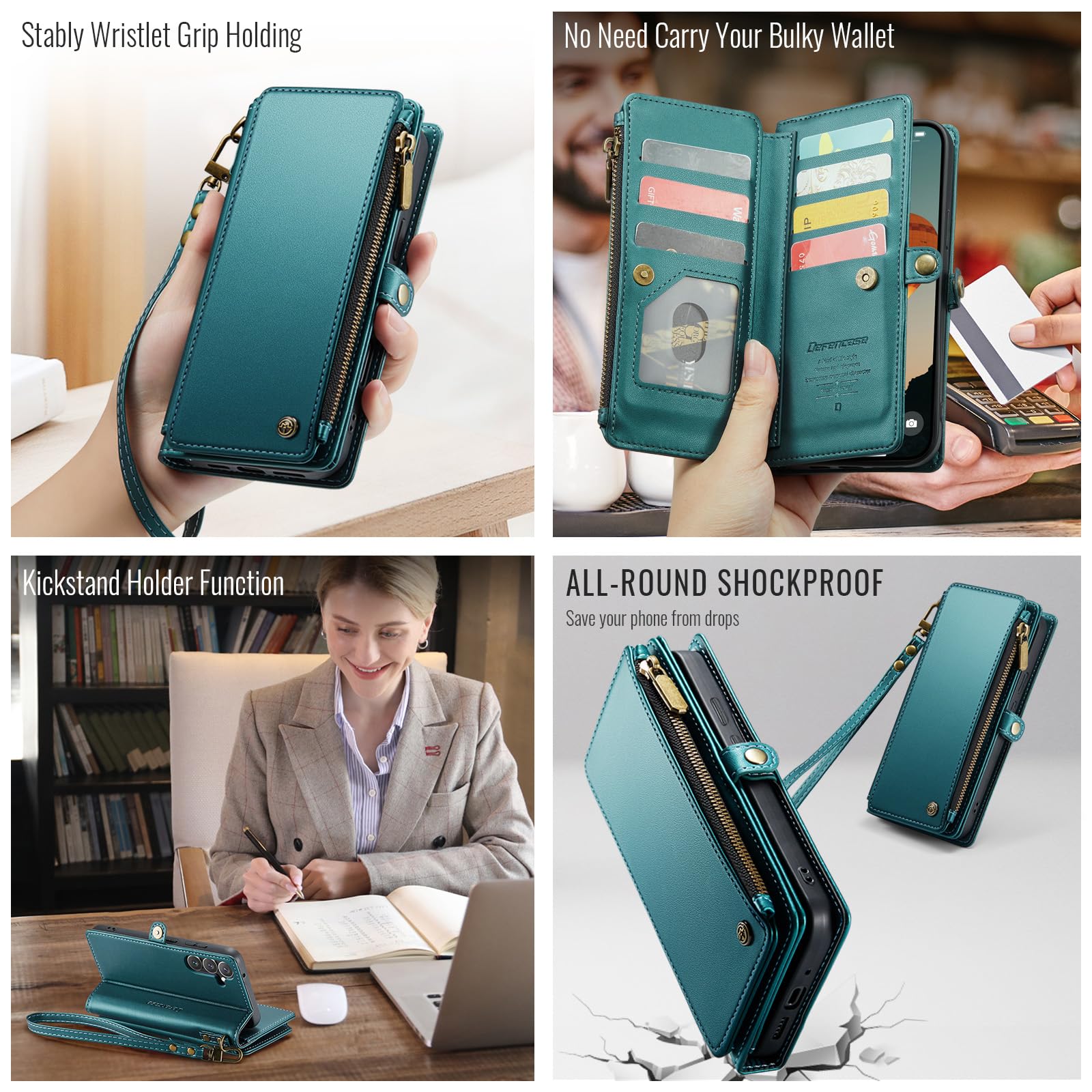 Foto 4 pulgar | Funda Wallet Defense Compatible Con Galaxy A35 5g, Azul Y Verde - Venta Internacional.
