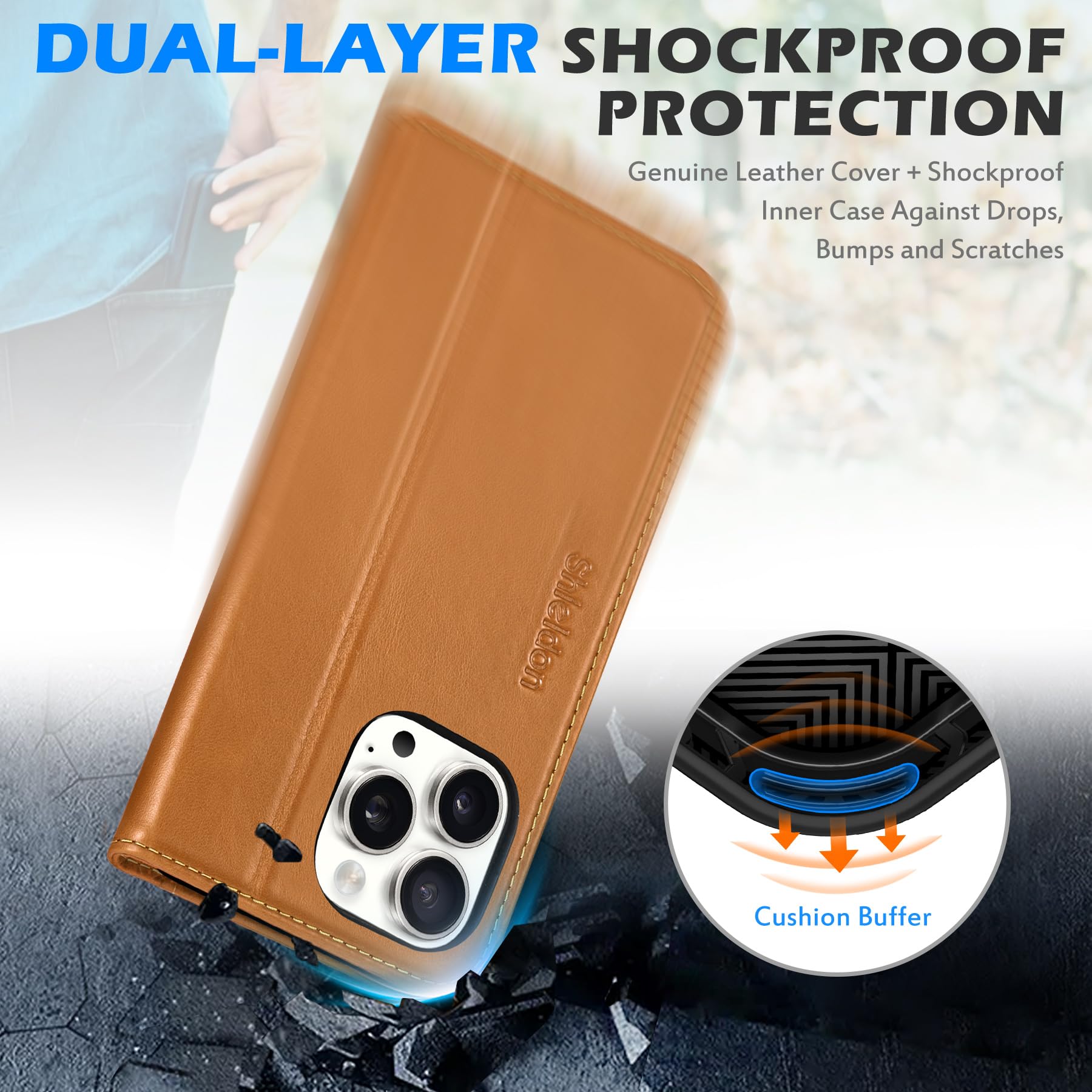 Foto 7 pulgar | Funda Shieldon Para Iphone 16 Pro Max 5g 6.9 De Piel Auténtica - Venta Internacional.