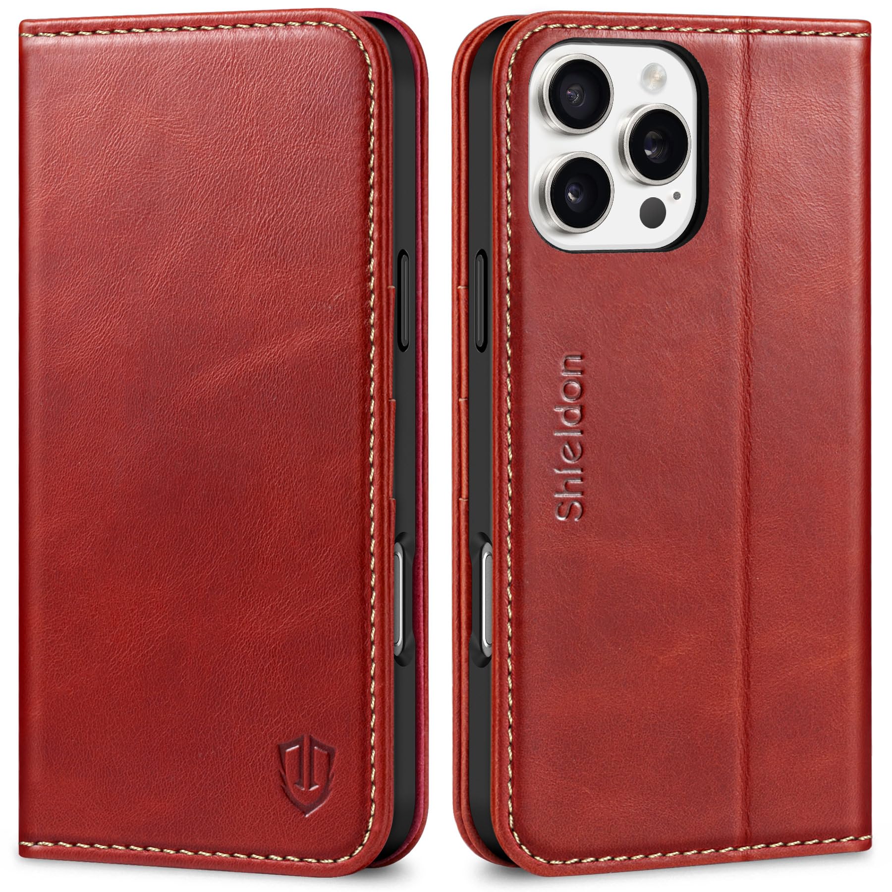 Foto 2 pulgar | Funda Tipo Cartera Shieldon Para Iphone 16 Pro Max 2024 De Piel Auténtica - Venta Internacional.