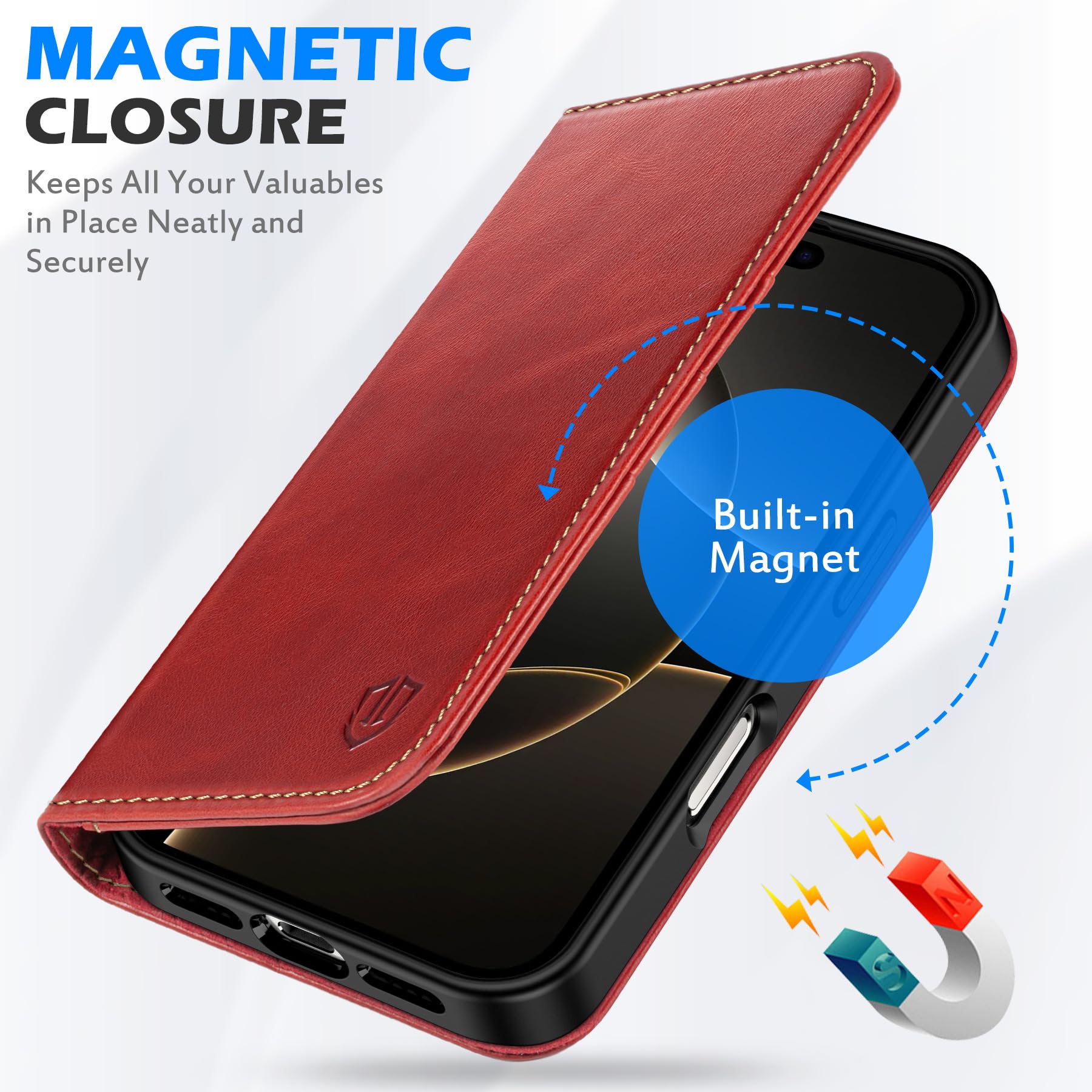 Foto 5 pulgar | Funda Tipo Cartera Shieldon Para Iphone 16 Pro Max 2024 De Piel Auténtica - Venta Internacional.