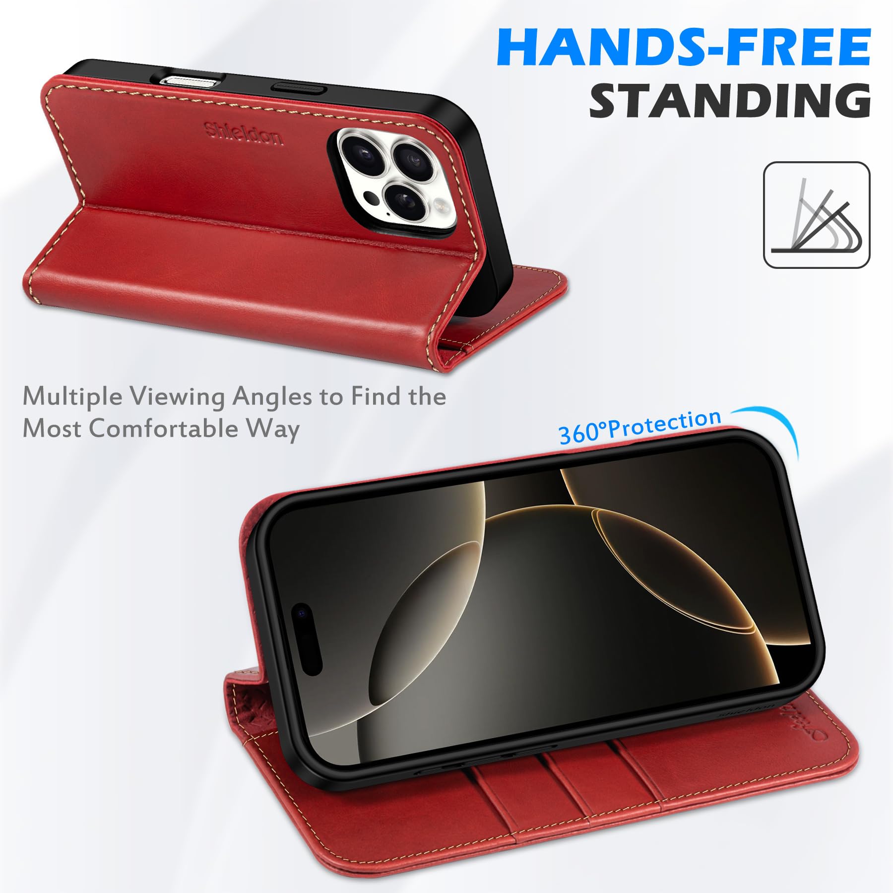 Foto 7 pulgar | Funda Tipo Cartera Shieldon Para Iphone 16 Pro Max 2024 De Piel Auténtica - Venta Internacional.
