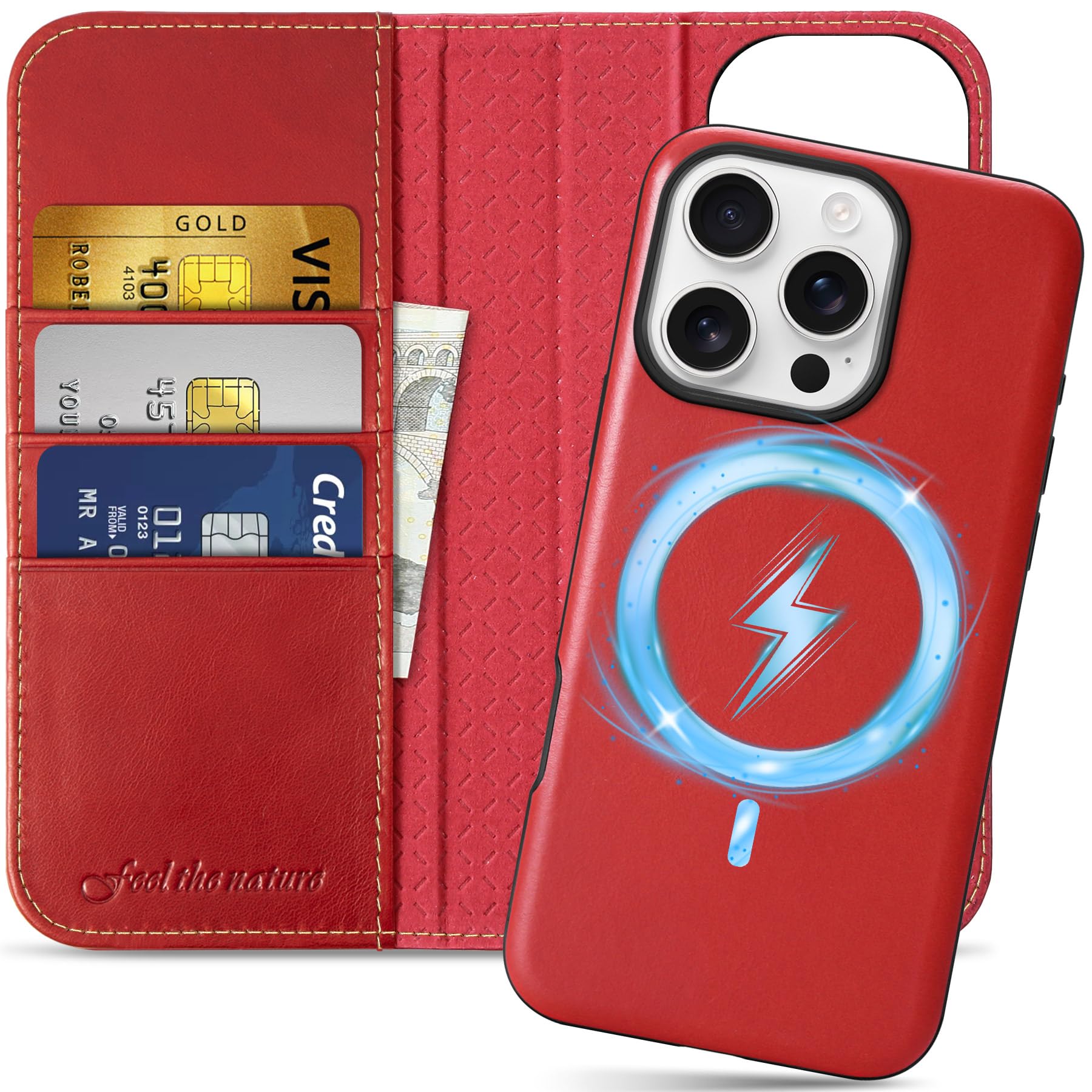 Foto 2 pulgar | Funda Shieldon Para Iphone 16 Pro 6.3 De Piel Auténtica Roja - Venta Internacional.