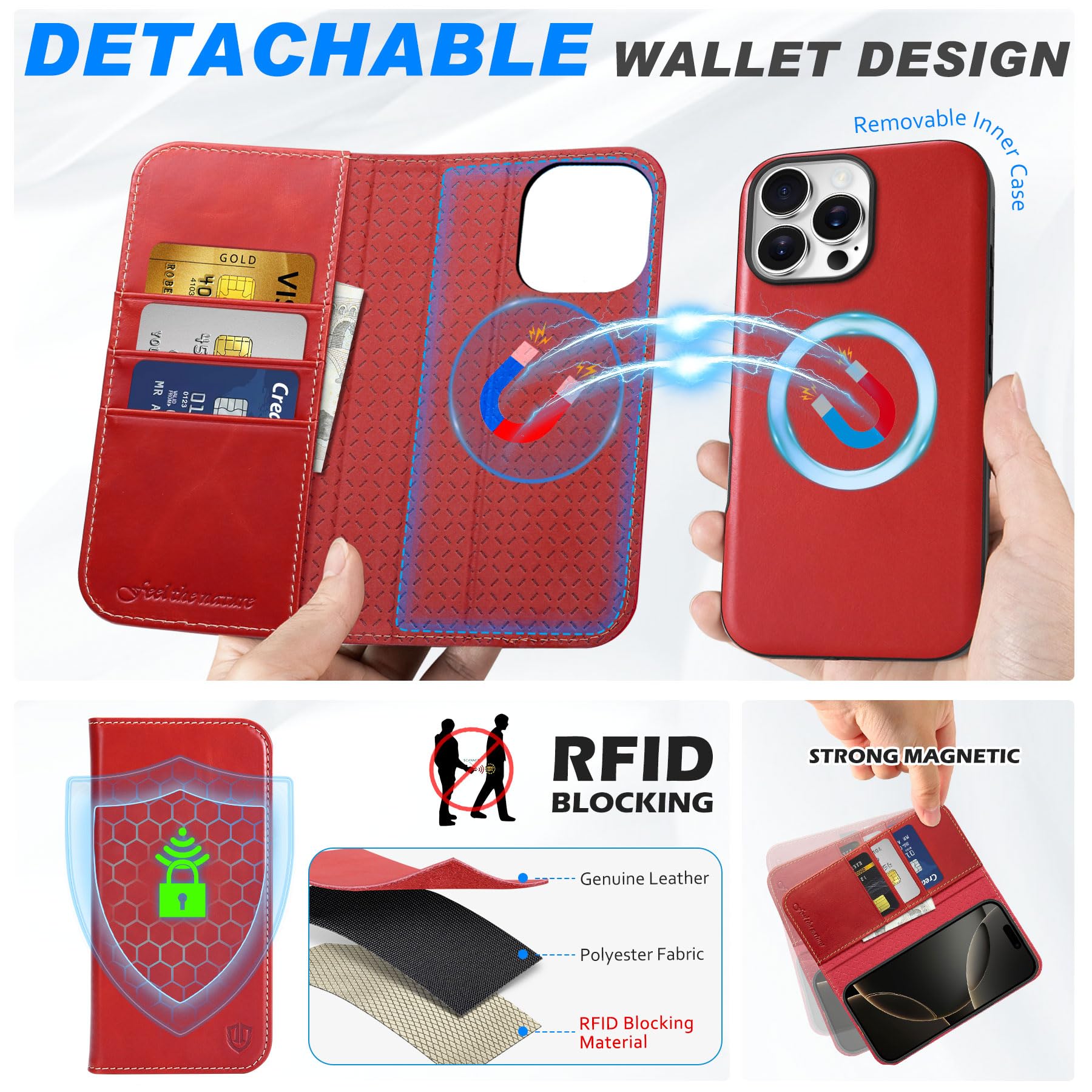 Foto 4 pulgar | Funda Shieldon Para Iphone 16 Pro 6.3 De Piel Auténtica Roja - Venta Internacional.