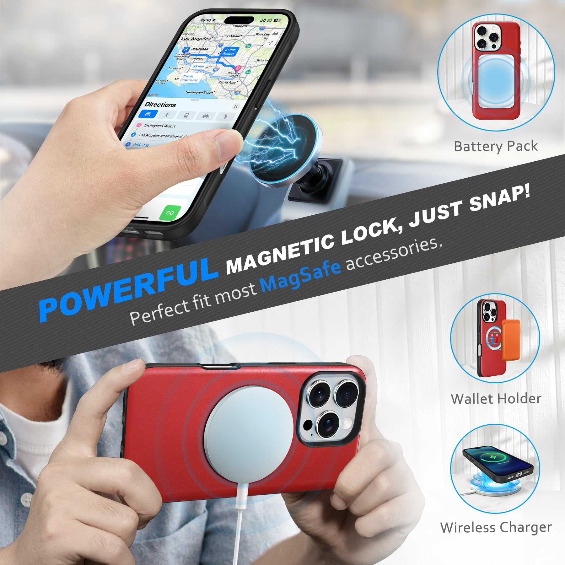 Foto 5 pulgar | Funda Shieldon Para Iphone 16 Pro 6.3 De Piel Auténtica Roja - Venta Internacional.