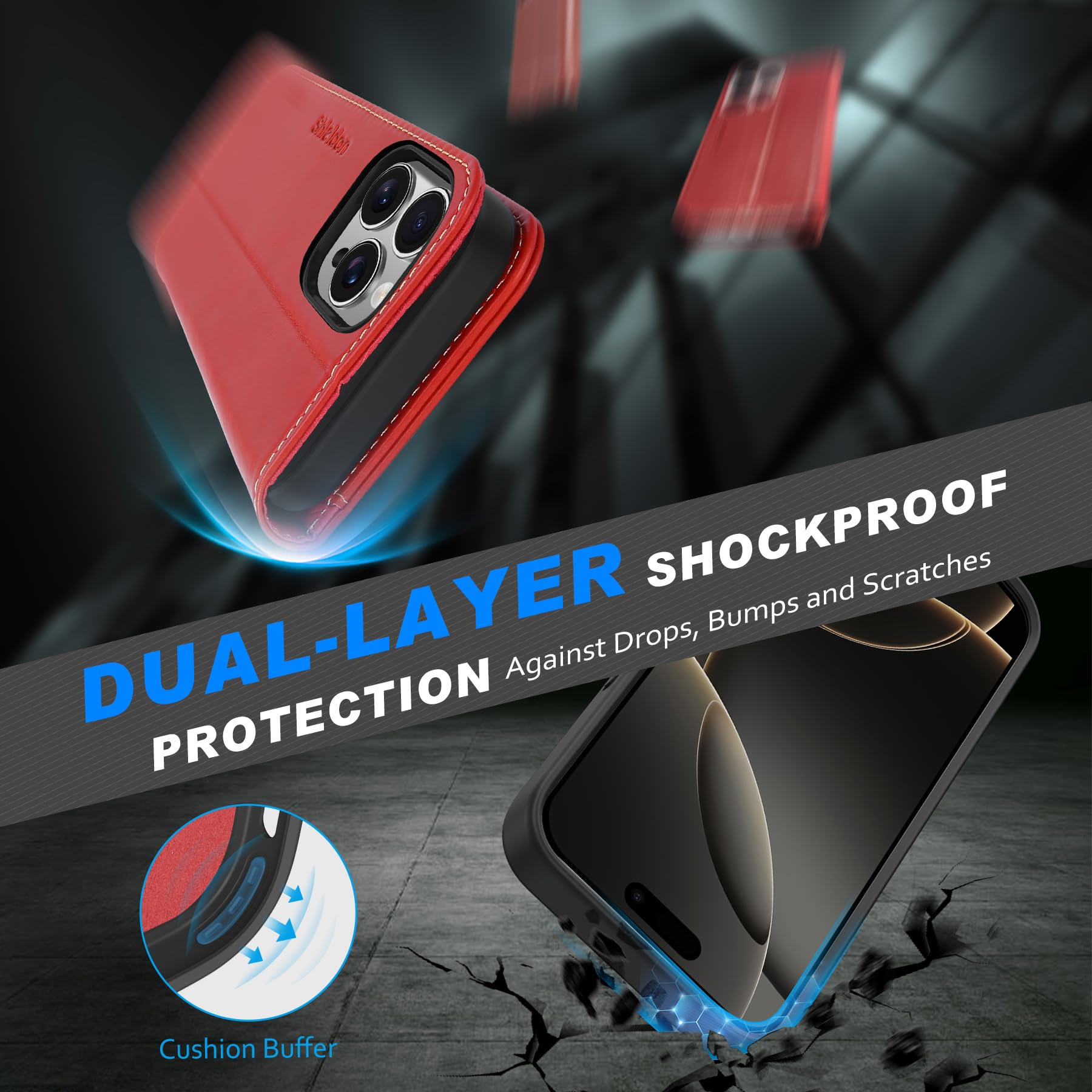 Foto 8 pulgar | Funda Shieldon Para Iphone 16 Pro 6.3 De Piel Auténtica Roja - Venta Internacional.